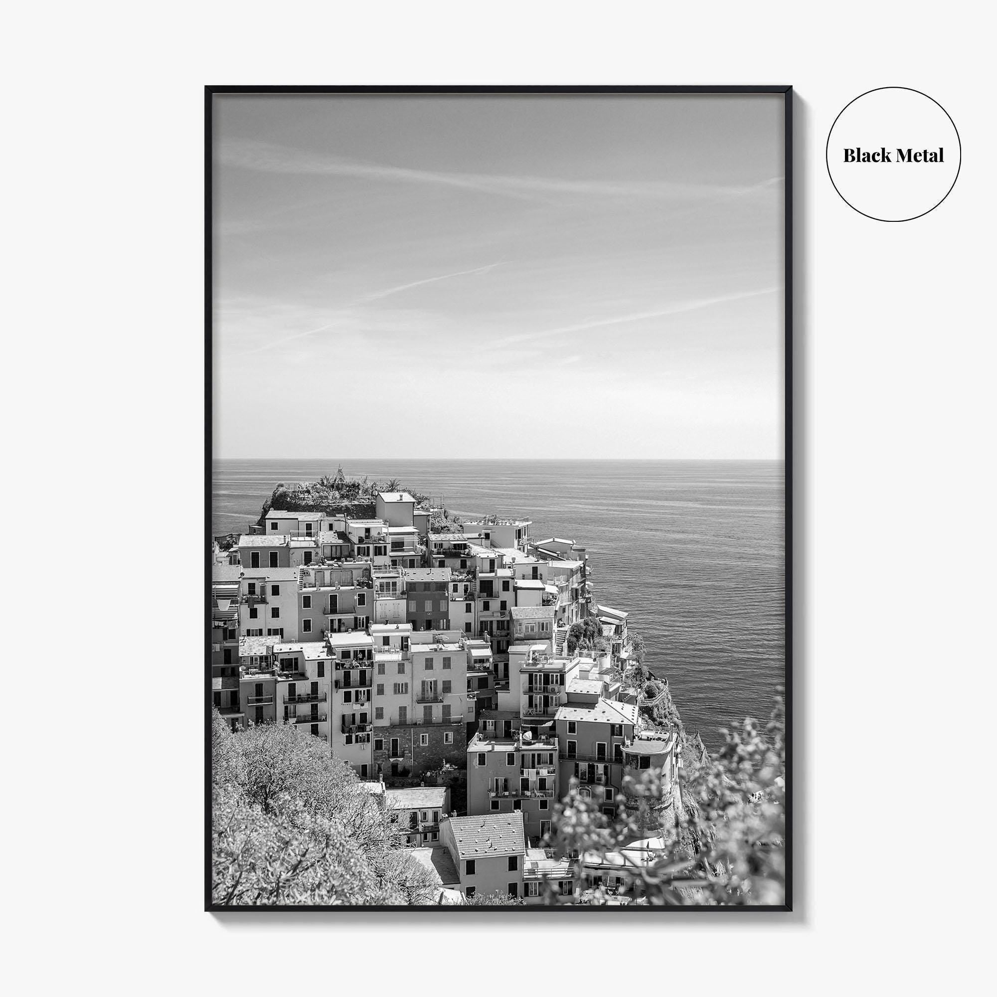 Cinque Terre Black and White Fine Art Photo Print, Manarola, Liguria Italy, Wall Poster