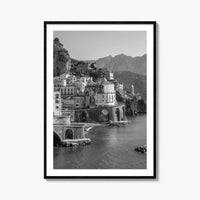 Amalfi Coast Black and White Fine Art Photo Print, Atrani, Naples Italy, Wall Poster