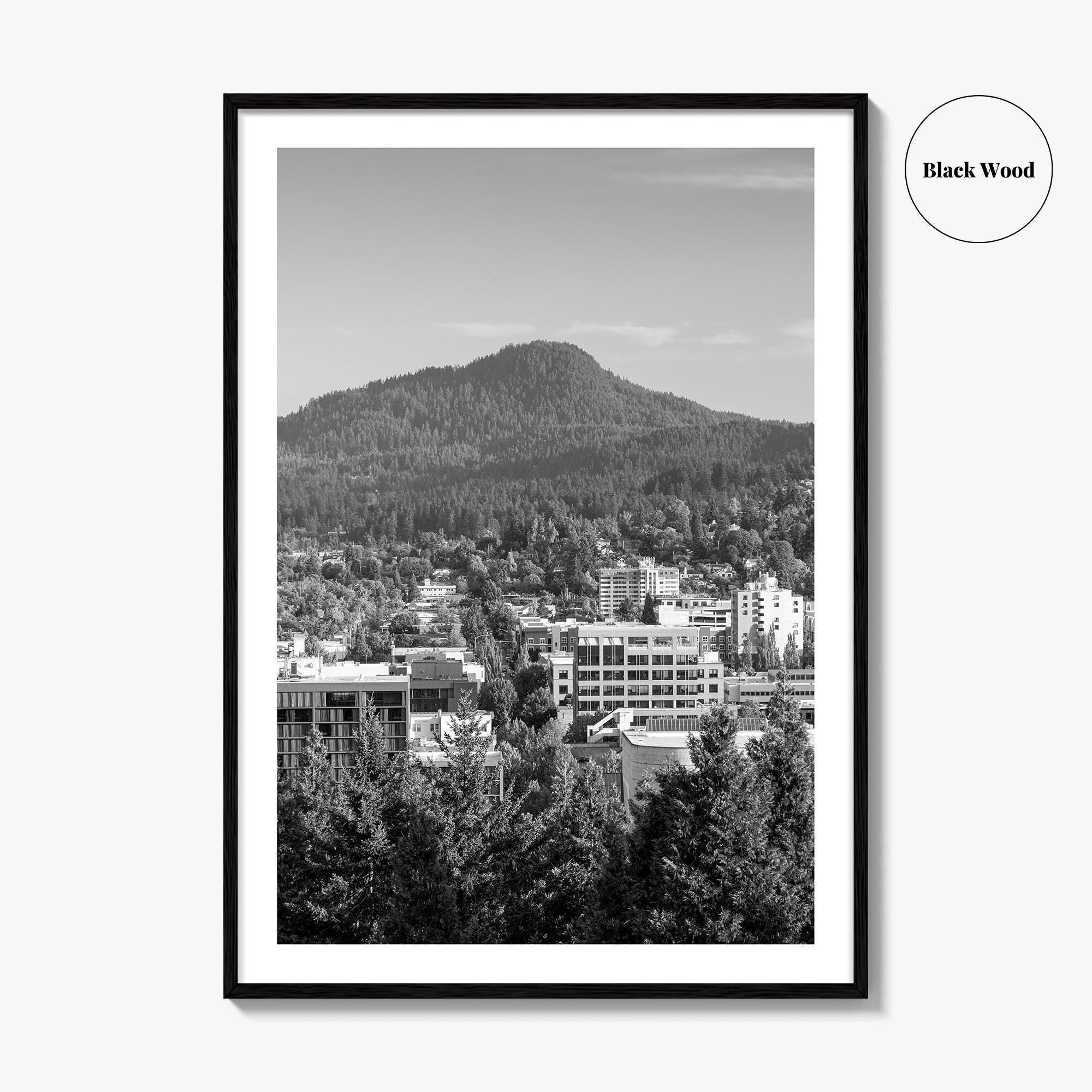 Eugene Skyline Black and White Fine Art Photo Print, Oregon Wall Poster, USA