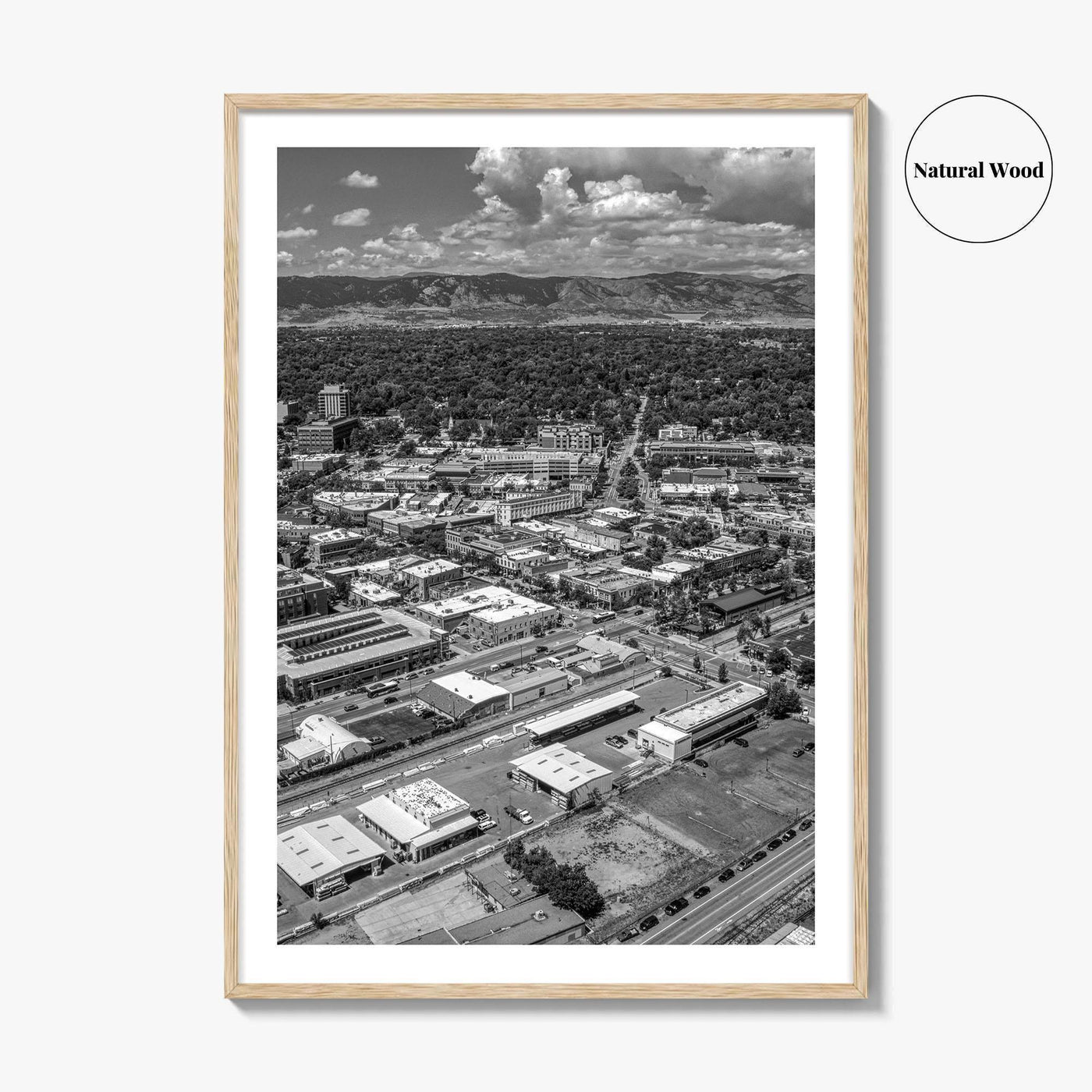 Fort Collins Black and White Fine Art Photo Print, Aerial View, Colorado Poster, USA