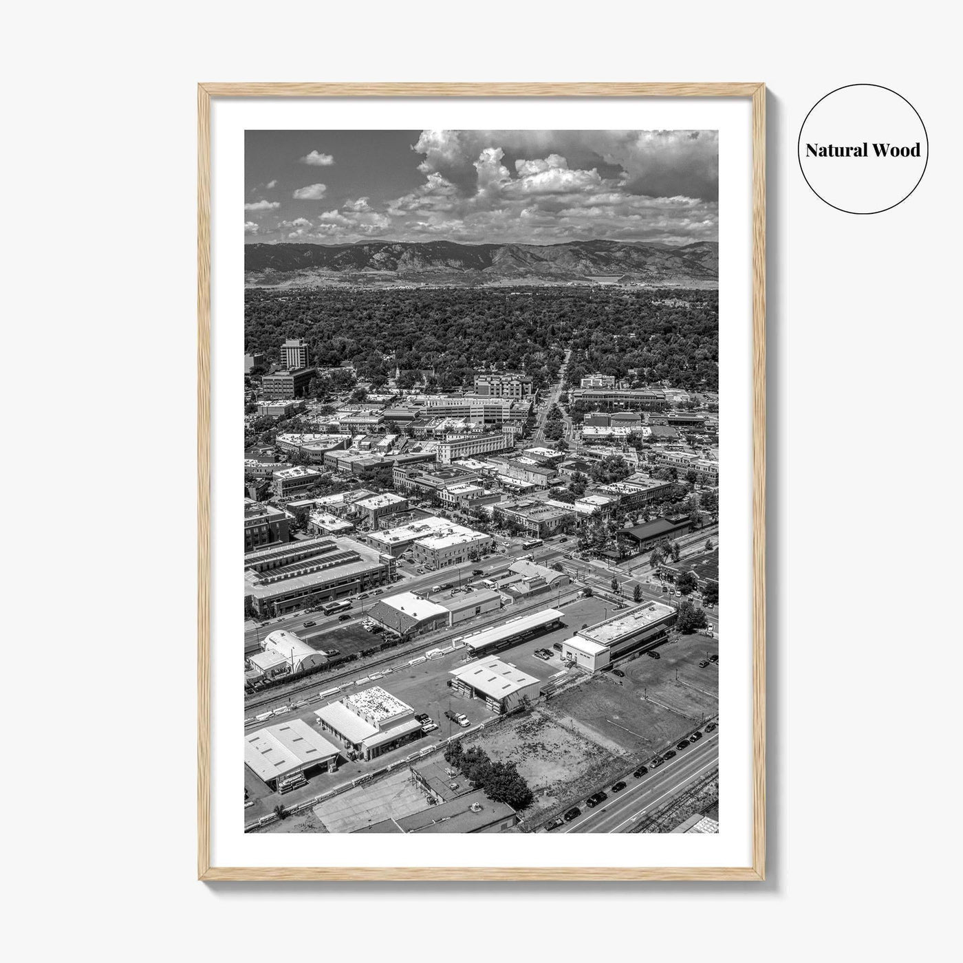 Fort Collins Black and White Fine Art Photo Print, Aerial View, Colorado Poster, USA