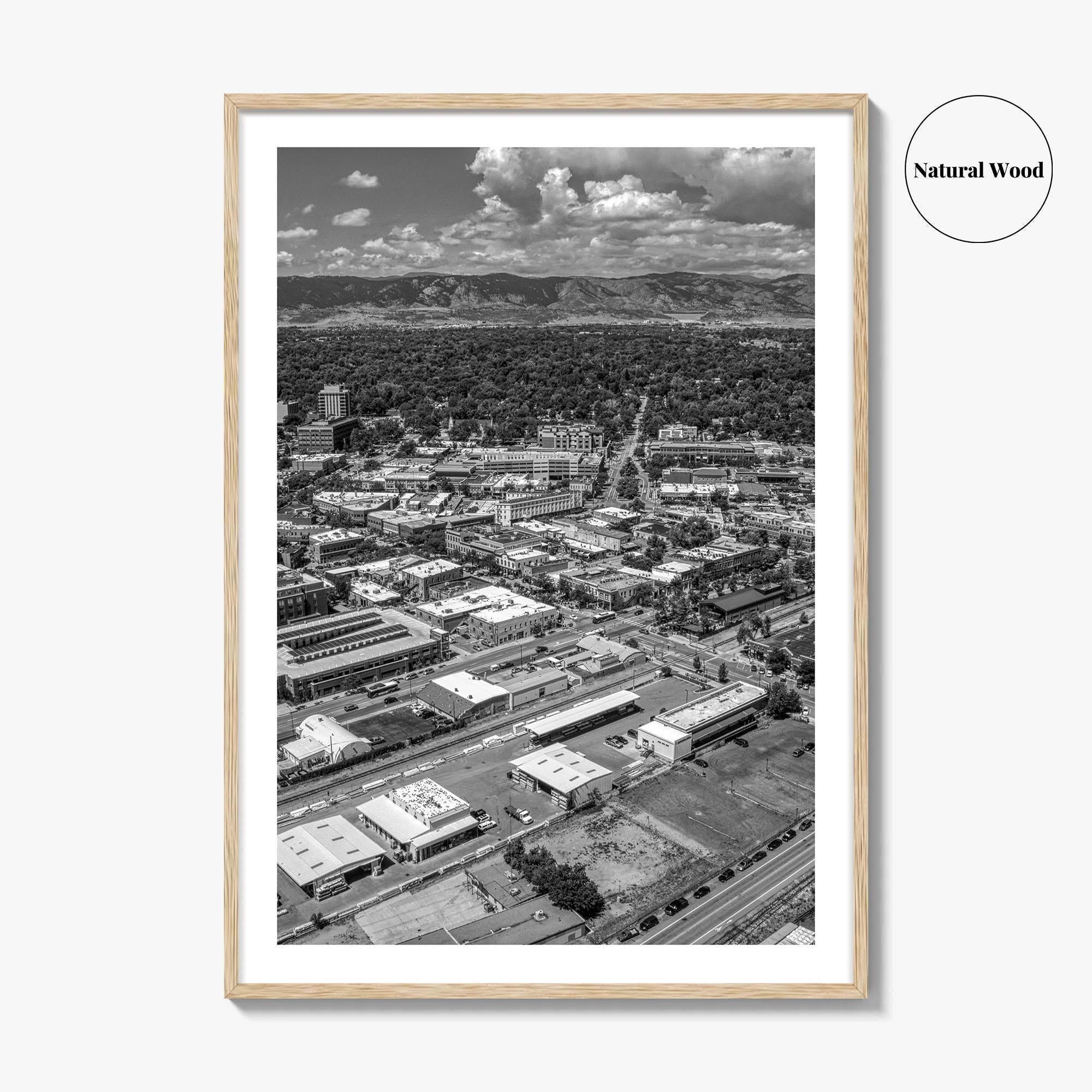Fort Collins Black and White Fine Art Photo Print, Aerial View, Colorado Poster, USA