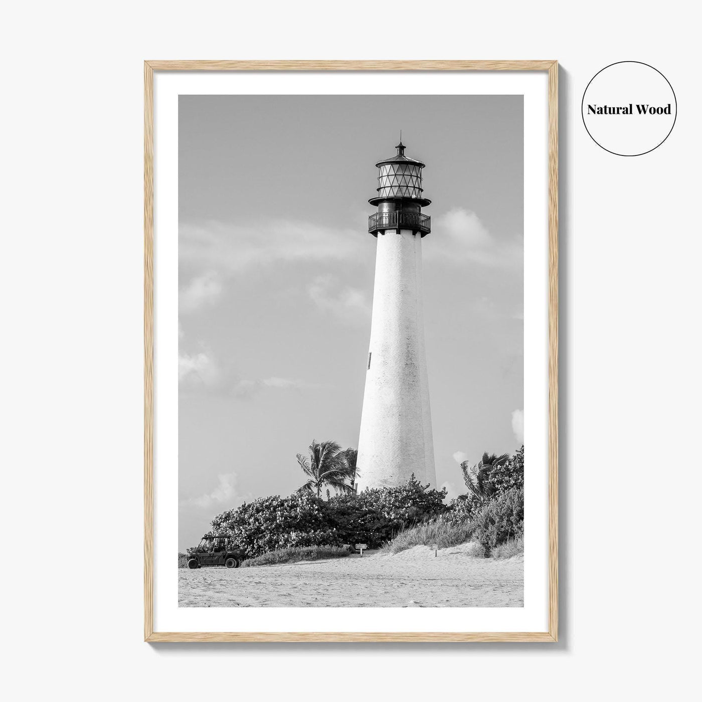 Cape Florida Lighthouse Black and White Fine Art Photo Print, Key Biscayne Miami Poster