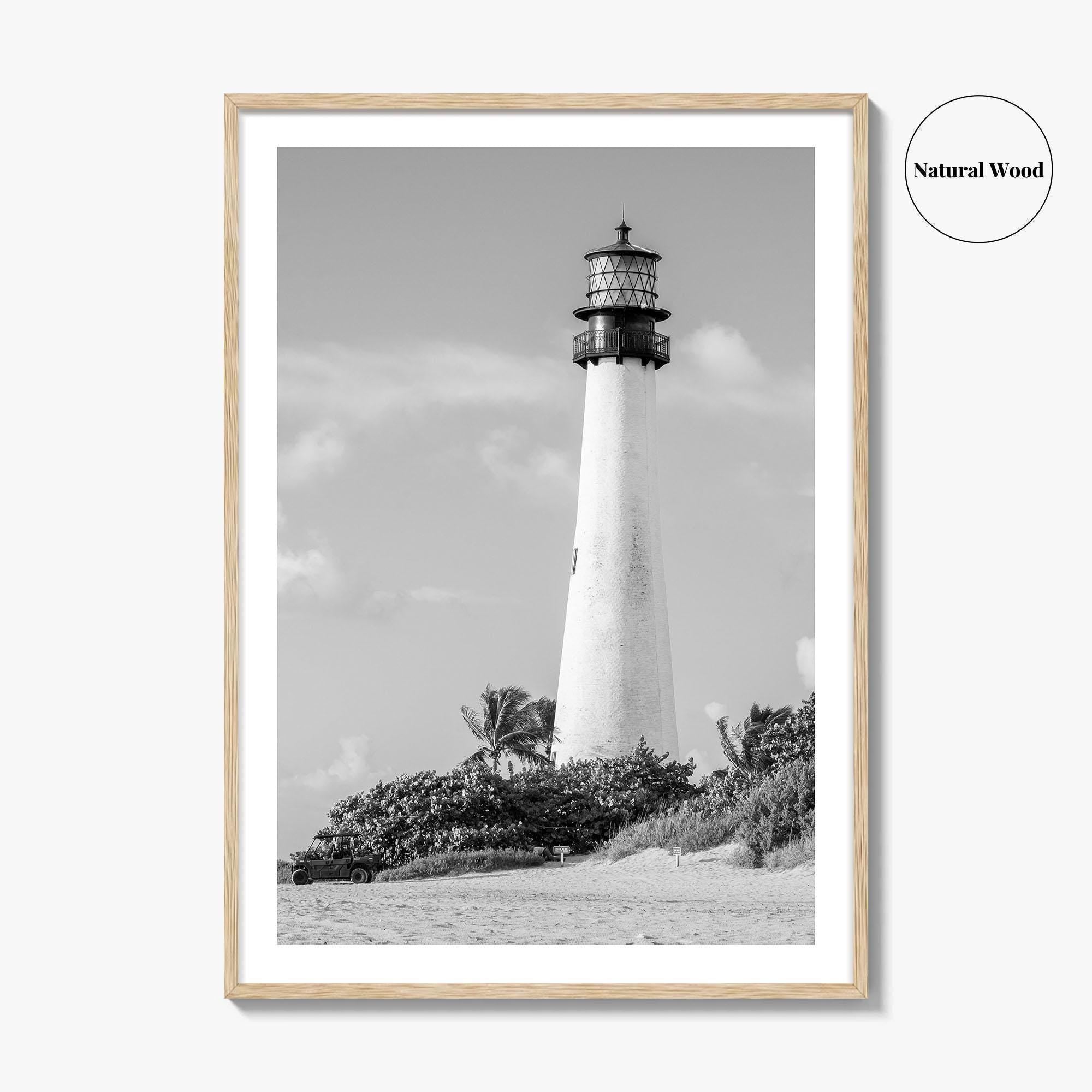 Cape Florida Lighthouse Black and White Fine Art Photo Print, Key Biscayne Miami Poster
