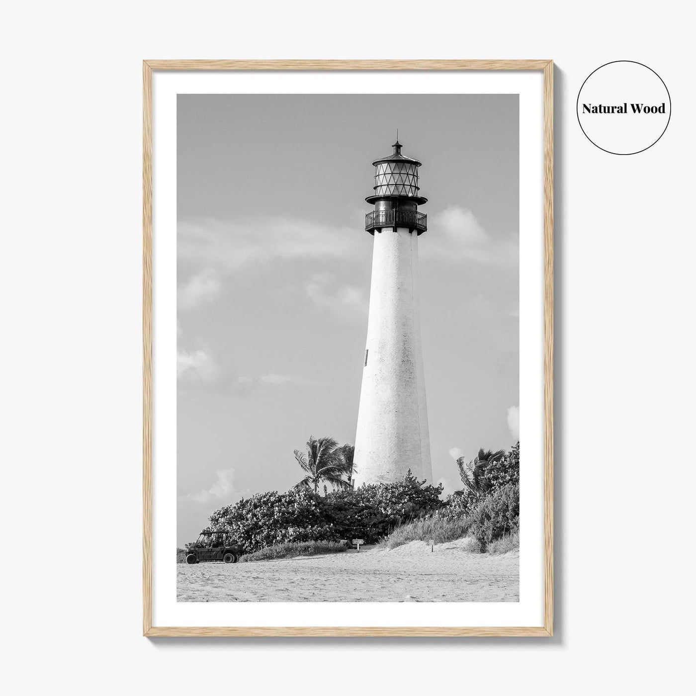 Cape Florida Lighthouse Black and White Fine Art Photo Print, Key Biscayne Miami Poster