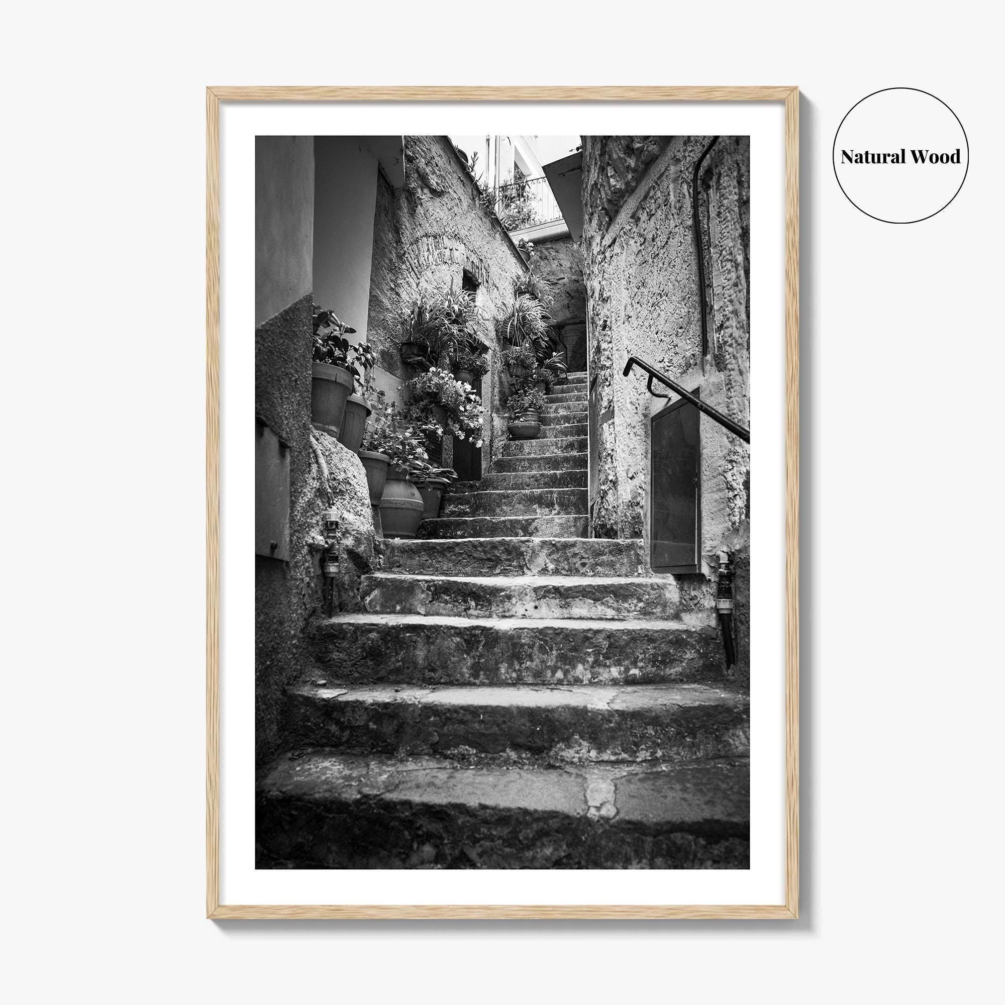 Cinque Terre Black and White Fine Art Photo Print, Riomaggiore Italy Poster