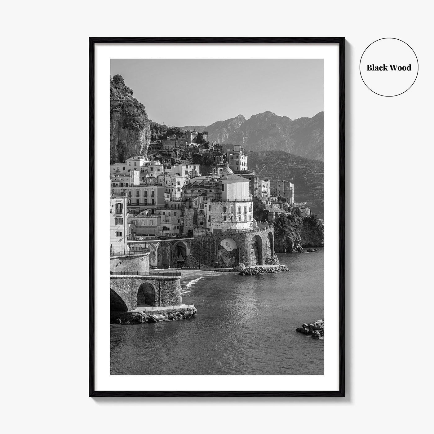 Amalfi Coast Black and White Fine Art Photo Print, Atrani, Naples Italy, Wall Poster