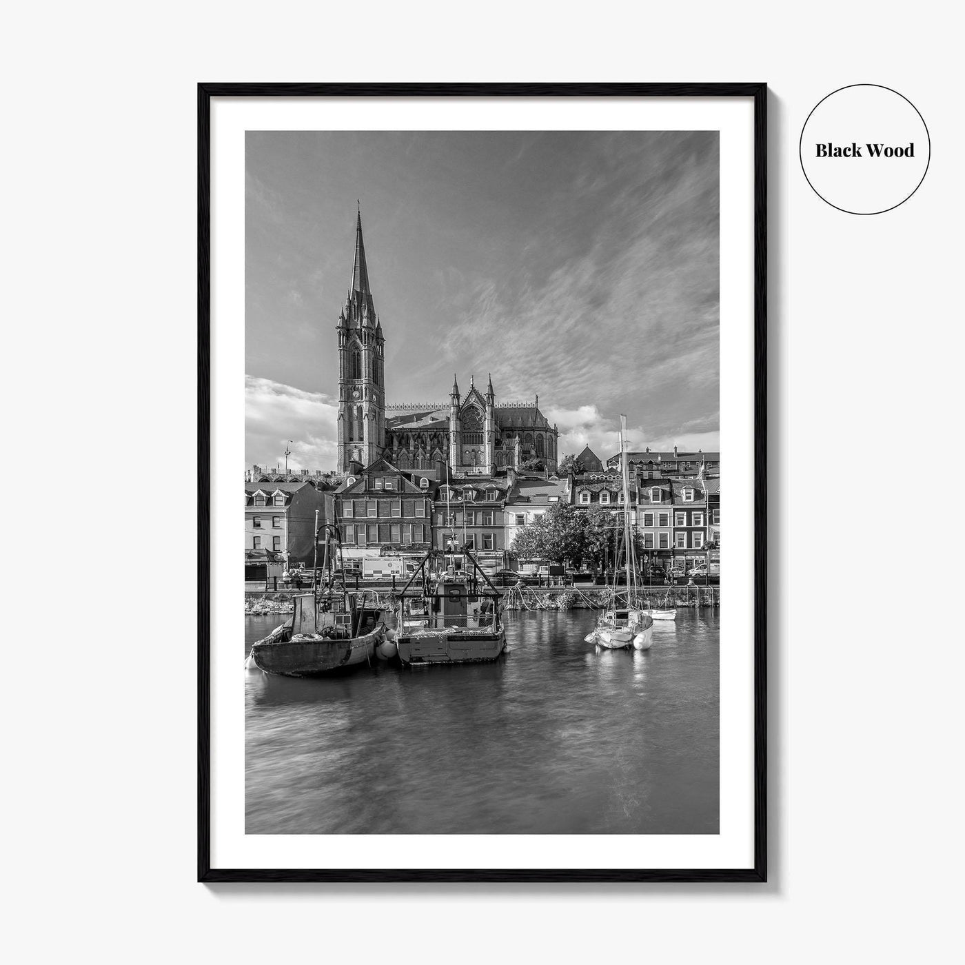 Cork Black and White Fine Art Photo Print, Cobh Cathedral Ireland Poster