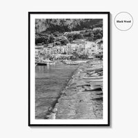 Capri Black and White Fine Art Photo Print, Marina Grande Italy Harbor Boats Poster