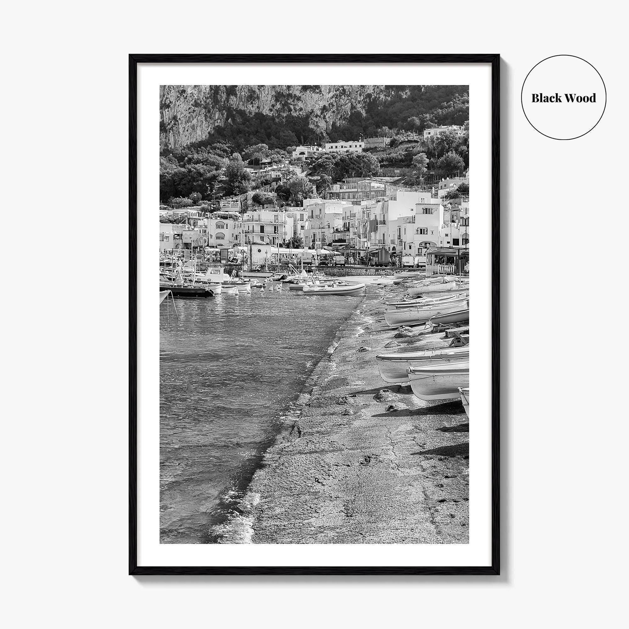 Capri Black and White Fine Art Photo Print, Marina Grande Italy Harbor Boats Poster