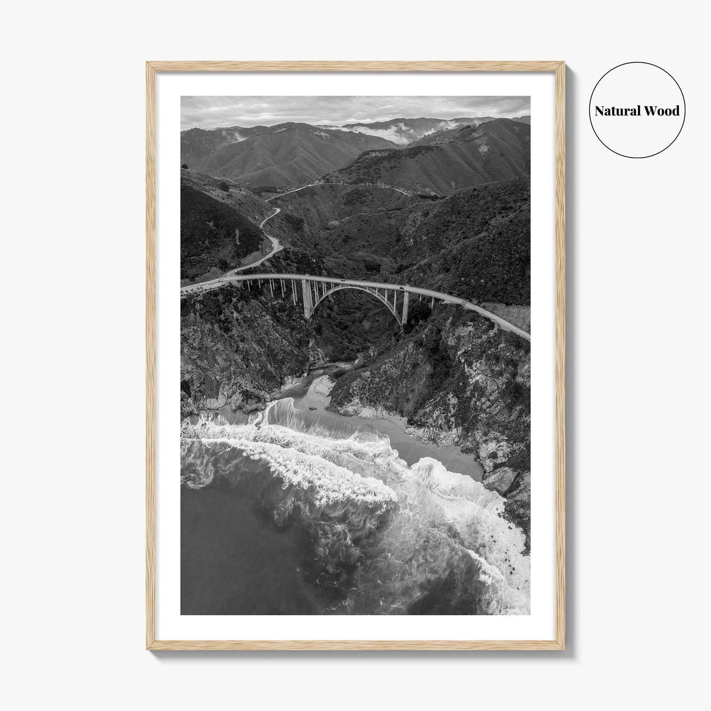 Big Sur Black and White Fine Art Photo Print, Bixby Creek Bridge, California Poster