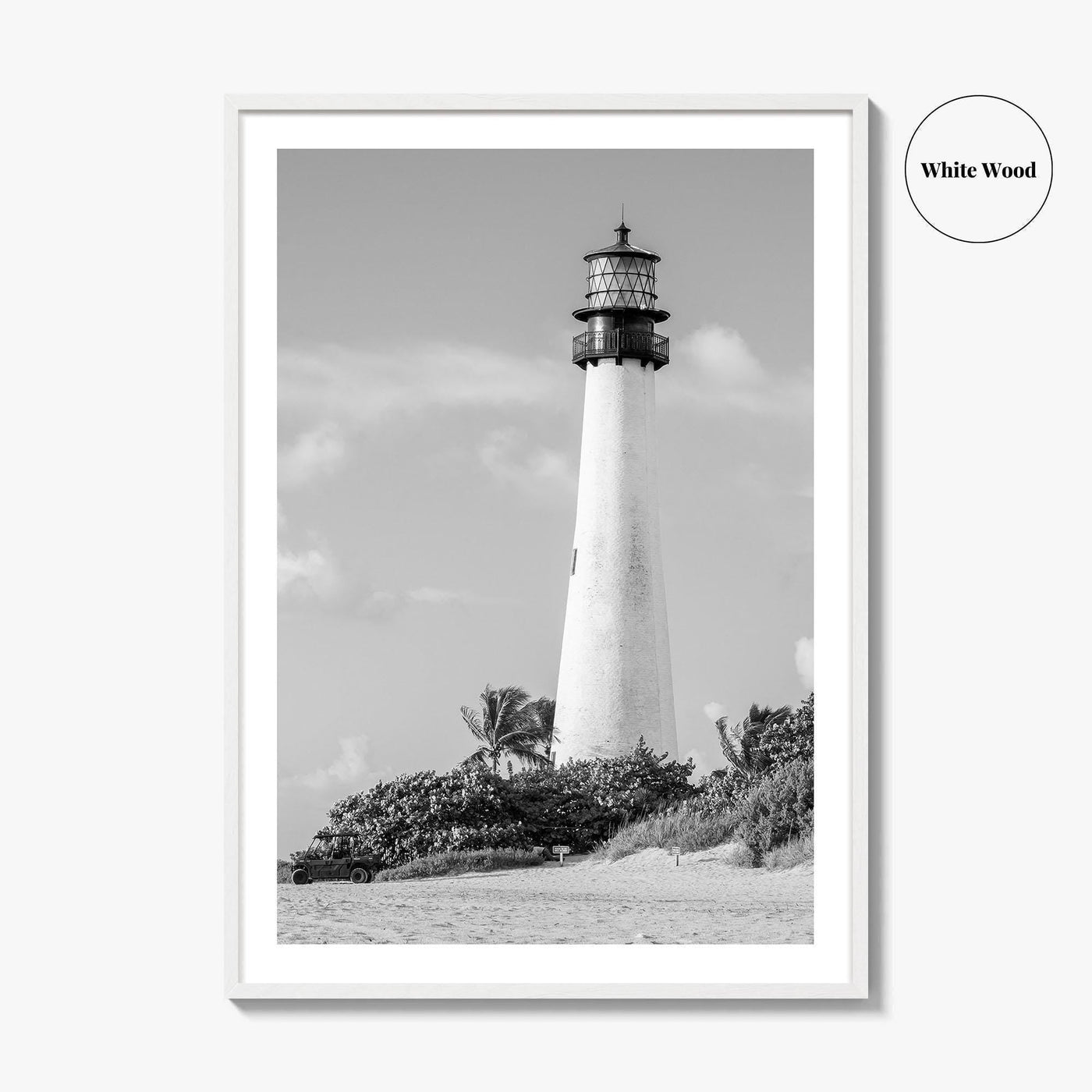 Cape Florida Lighthouse Black and White Fine Art Photo Print, Key Biscayne Miami Poster