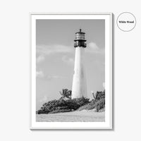 Cape Florida Lighthouse Black and White Fine Art Photo Print, Key Biscayne Miami Poster
