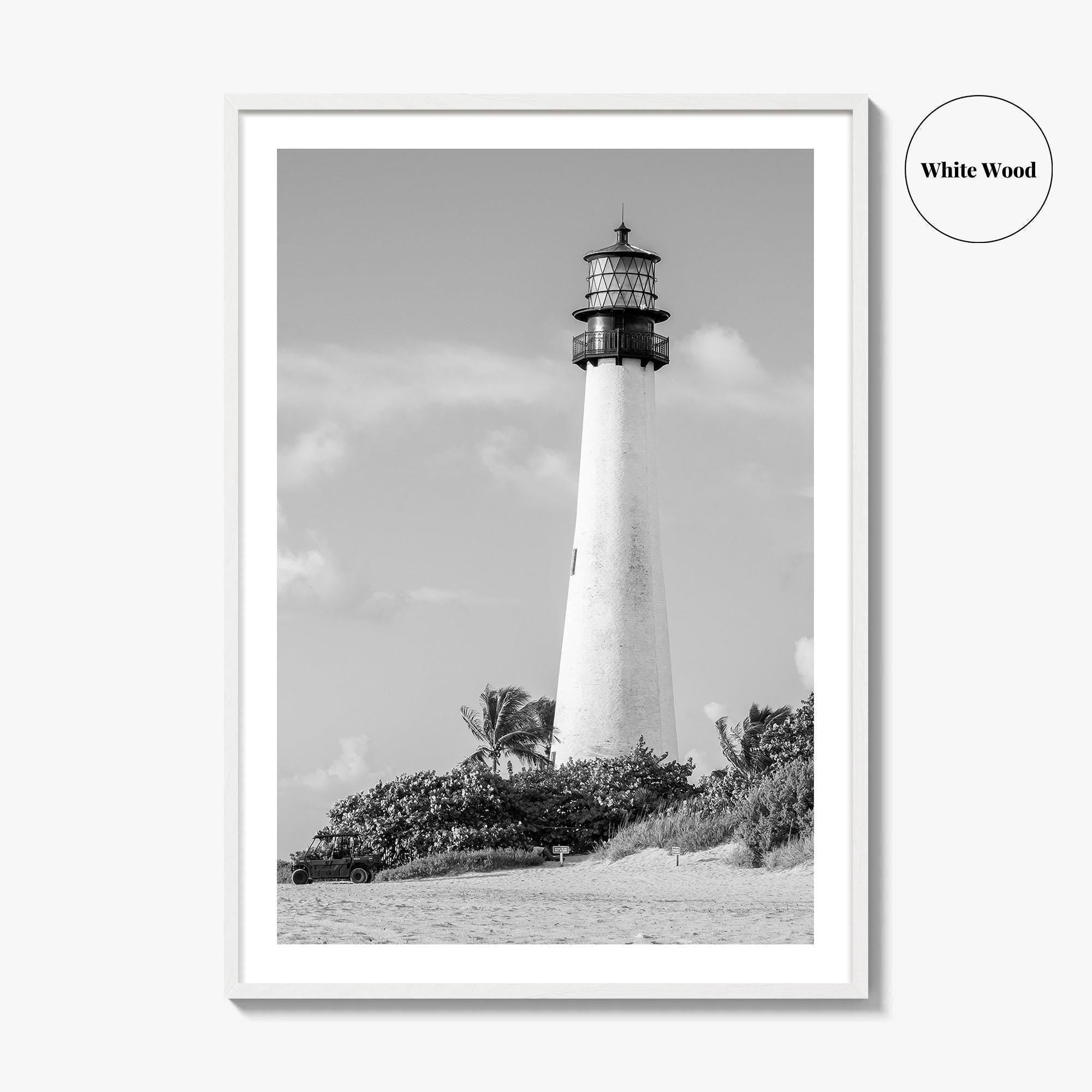 Cape Florida Lighthouse Black and White Fine Art Photo Print, Key Biscayne Miami Poster