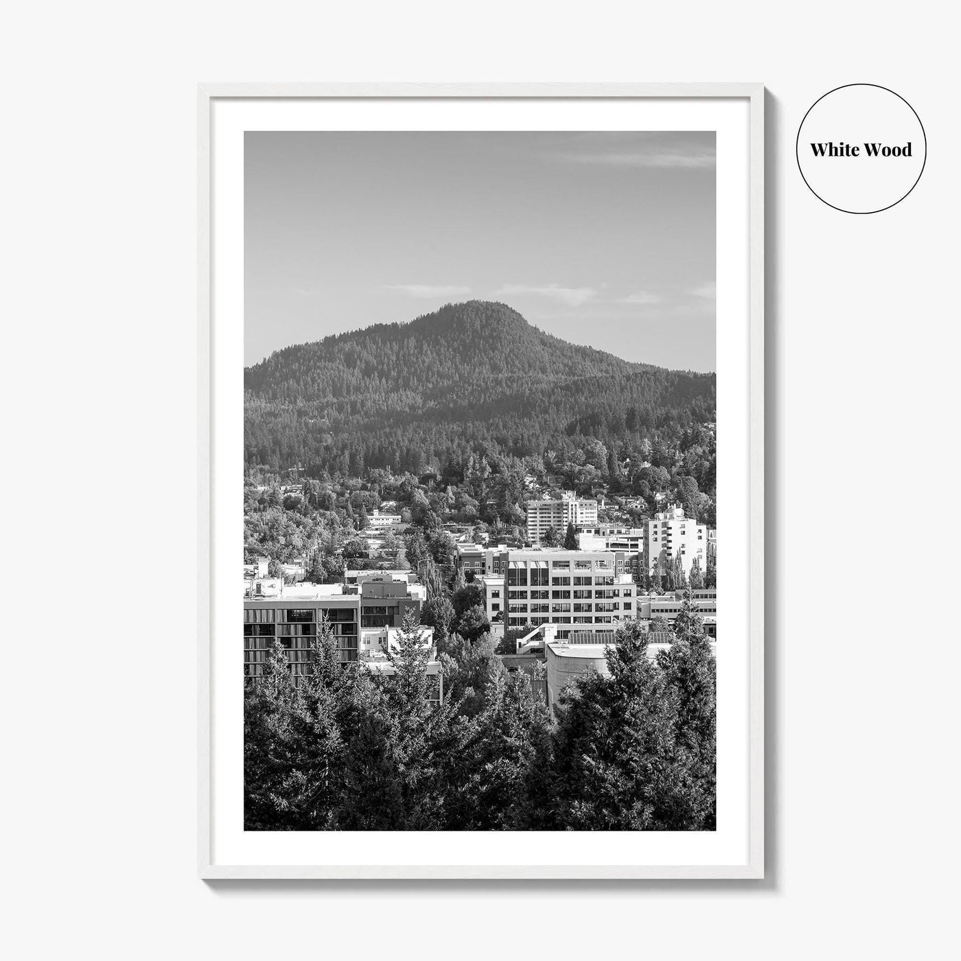Eugene Skyline Black and White Fine Art Photo Print, Oregon Wall Poster, USA