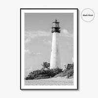 Cape Florida Lighthouse Black and White Fine Art Photo Print, Key Biscayne Miami Poster