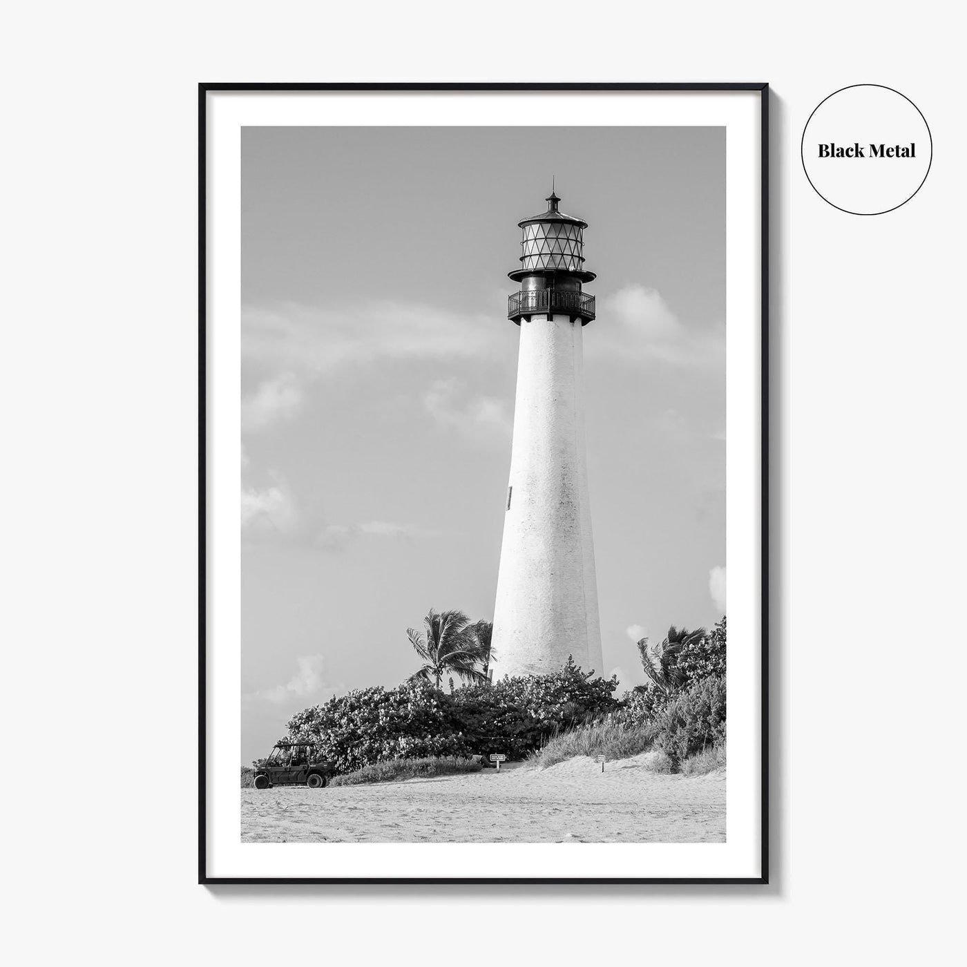Cape Florida Lighthouse Black and White Fine Art Photo Print, Key Biscayne Miami Poster