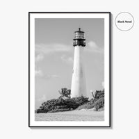 Cape Florida Lighthouse Black and White Fine Art Photo Print, Key Biscayne Miami Poster