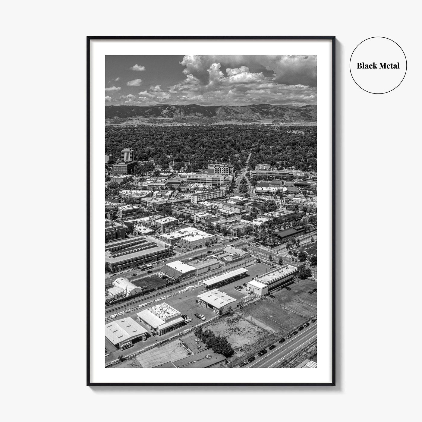 Fort Collins Black and White Fine Art Photo Print, Aerial View, Colorado Poster, USA