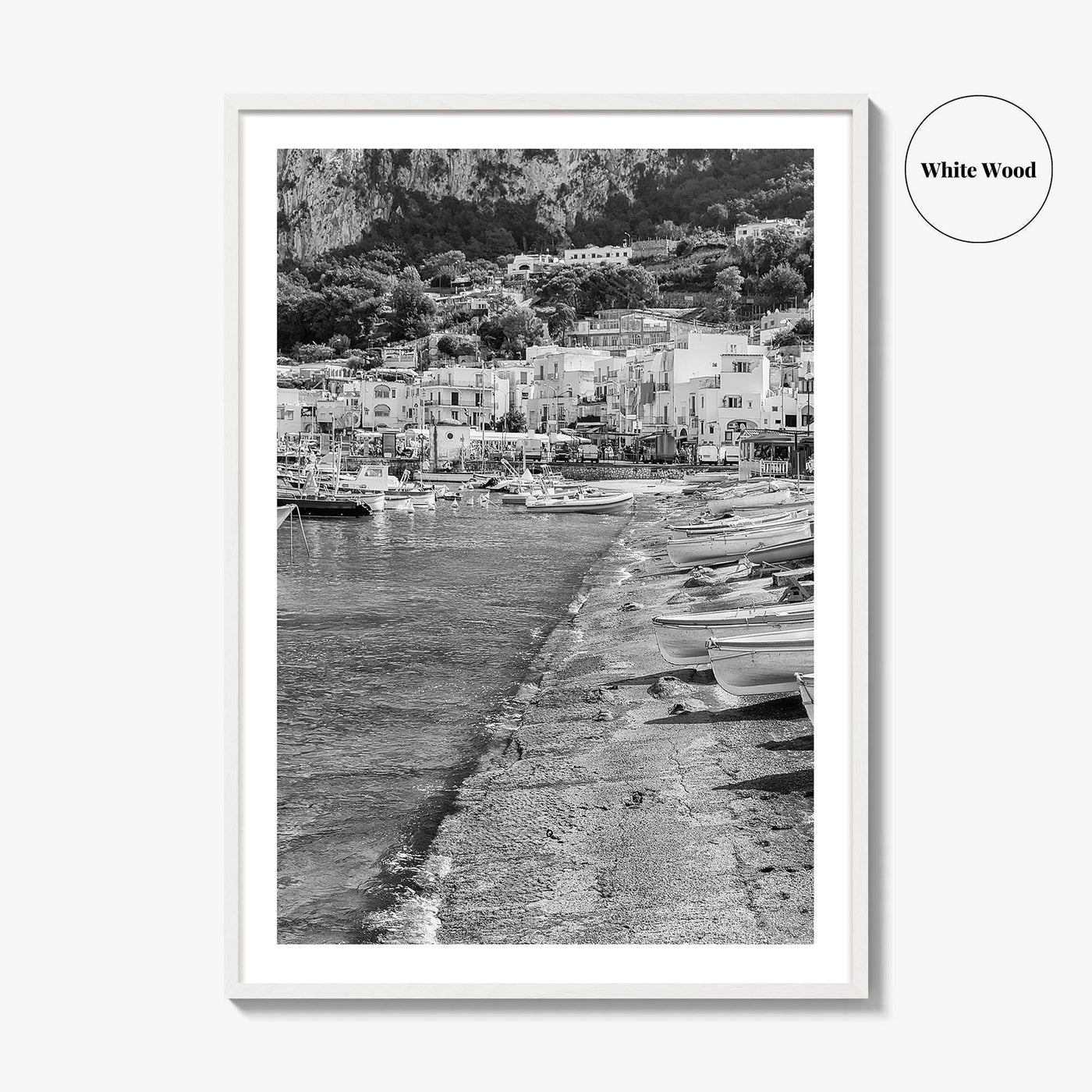 Capri Black and White Fine Art Photo Print, Marina Grande Italy Harbor Boats Poster