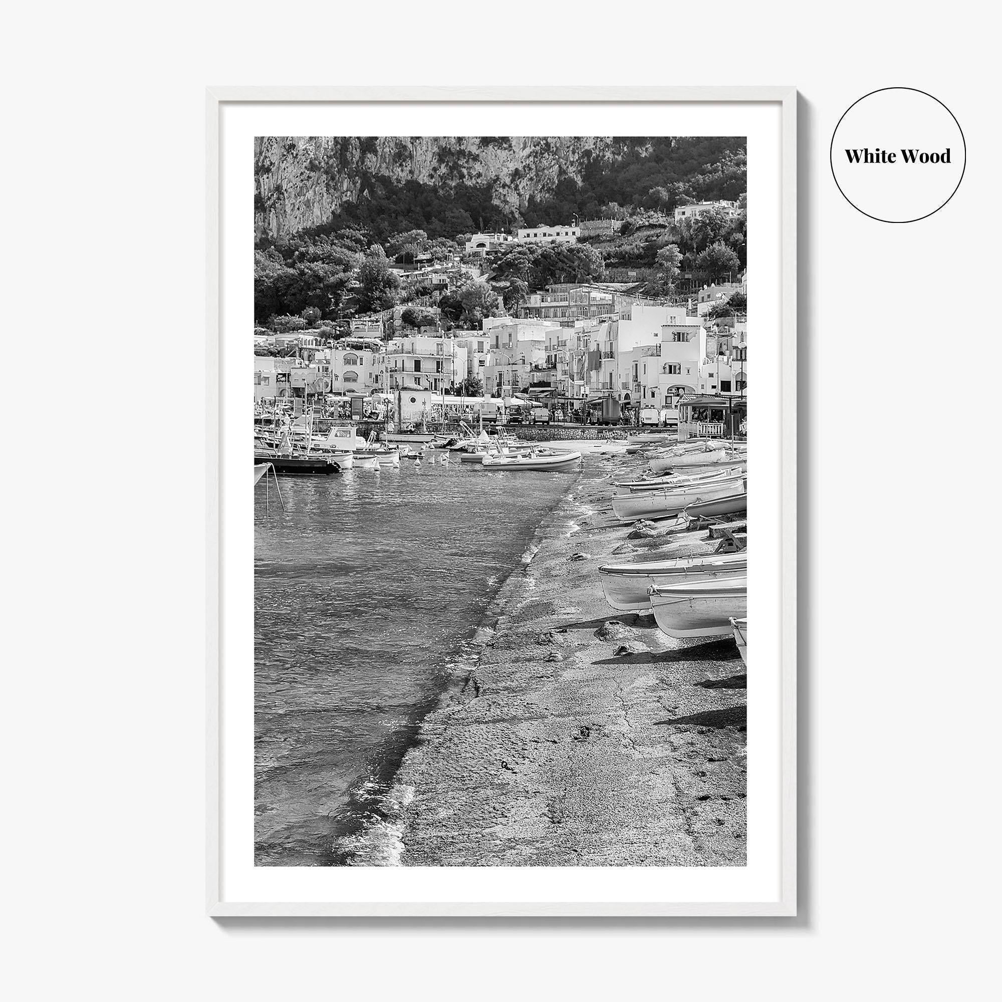 Capri Black and White Fine Art Photo Print, Marina Grande Italy Harbor Boats Poster