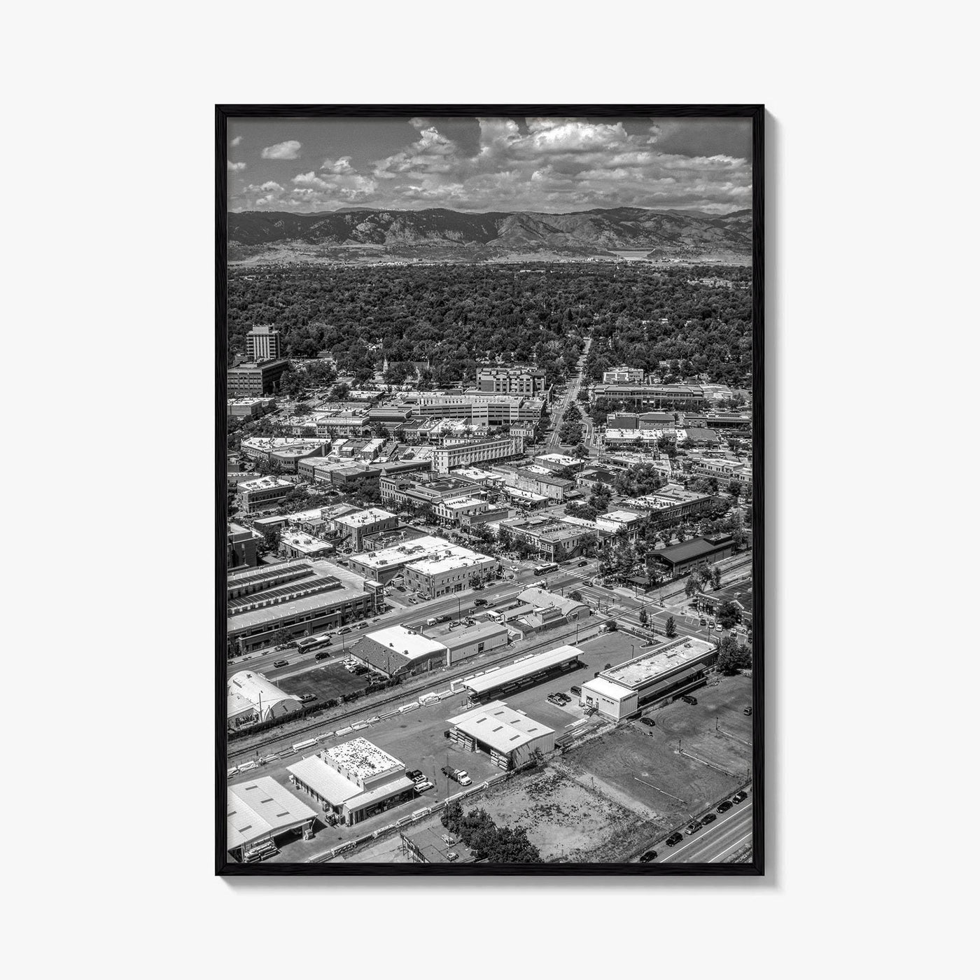 Fort Collins Black and White Fine Art Photo Print, Aerial View, Colorado Poster, USA