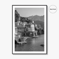 Amalfi Coast Black and White Fine Art Photo Print, Atrani, Naples Italy, Wall Poster