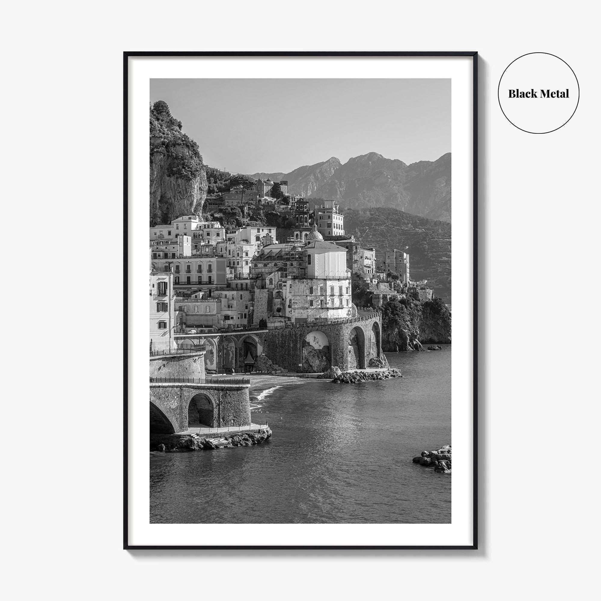 Amalfi Coast Black and White Fine Art Photo Print, Atrani, Naples Italy, Wall Poster