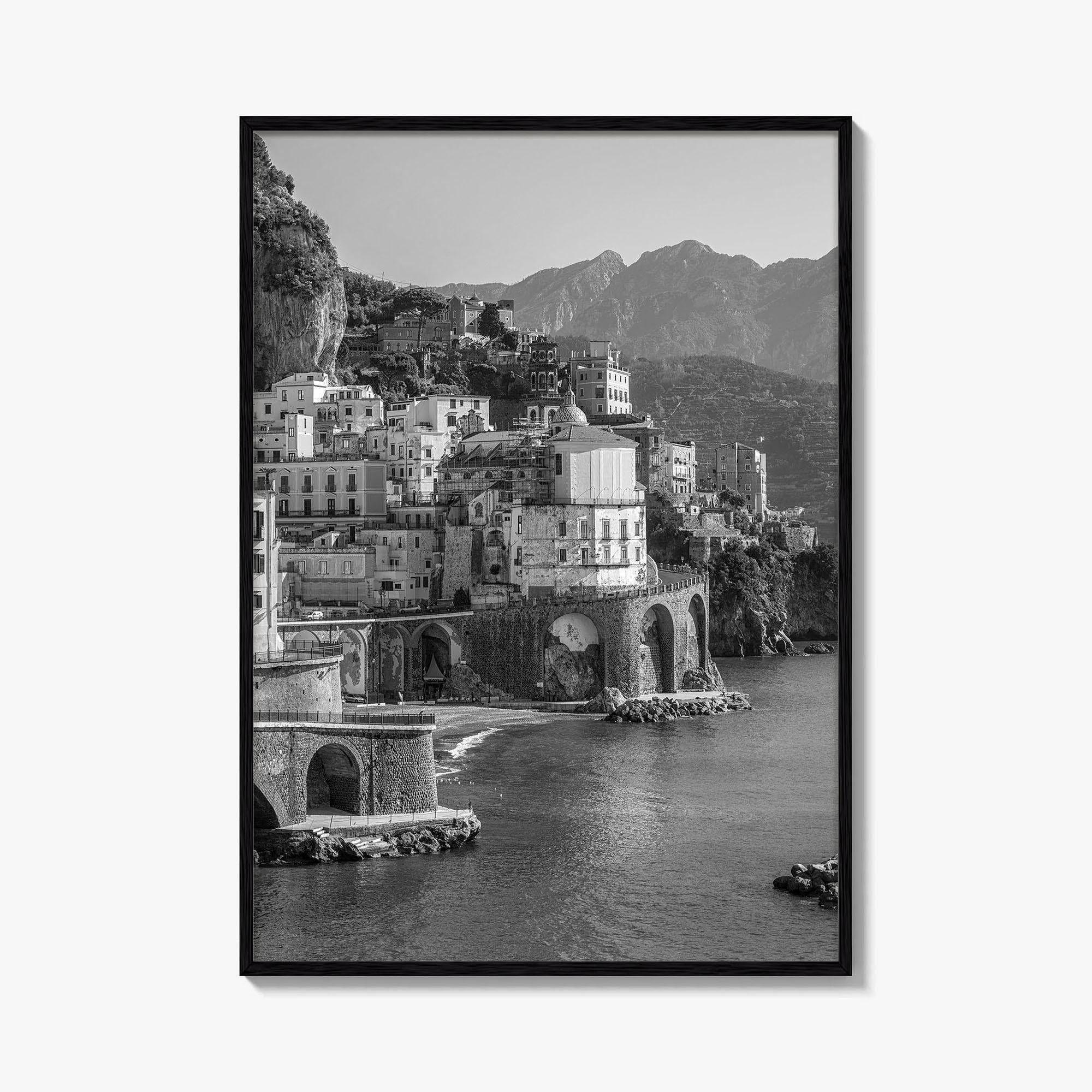 Amalfi Coast Black and White Fine Art Photo Print, Atrani, Naples Italy, Wall Poster