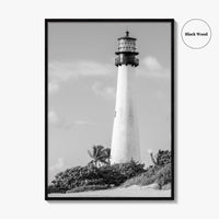 Cape Florida Lighthouse Black and White Fine Art Photo Print, Key Biscayne Miami Poster