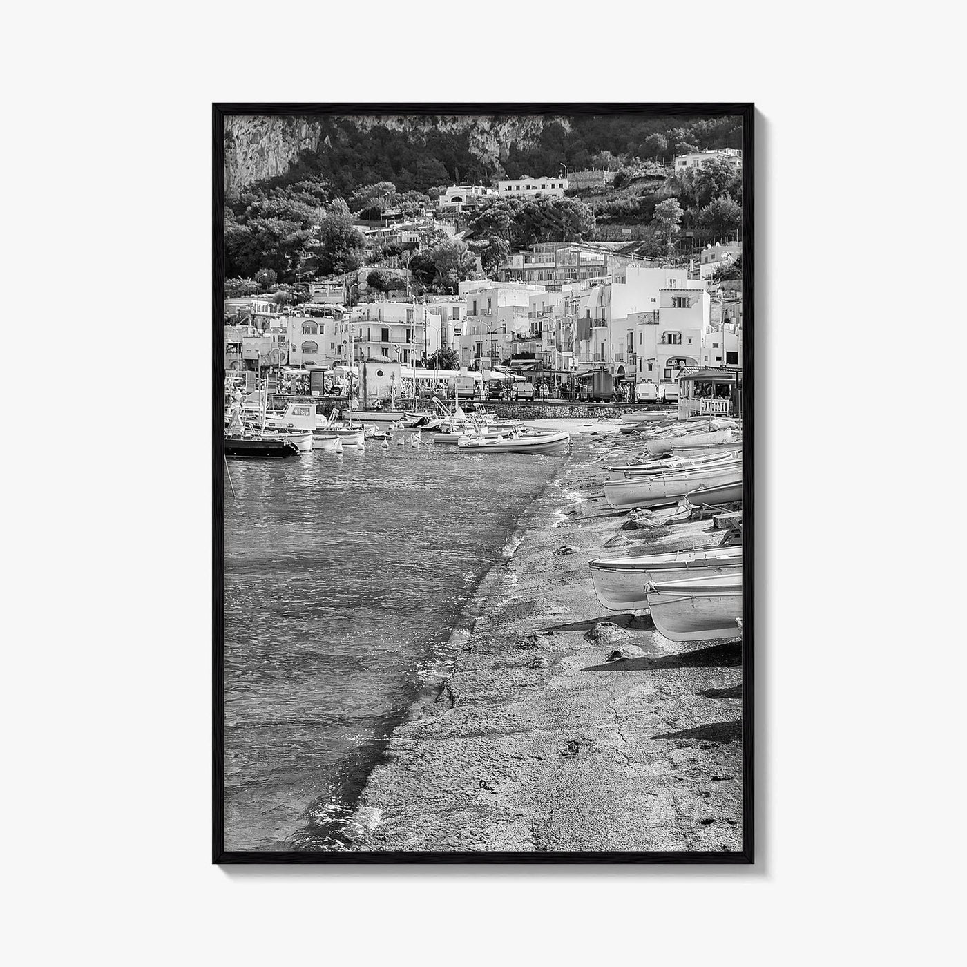 Capri Black and White Fine Art Photo Print, Marina Grande Italy Harbor Boats Poster