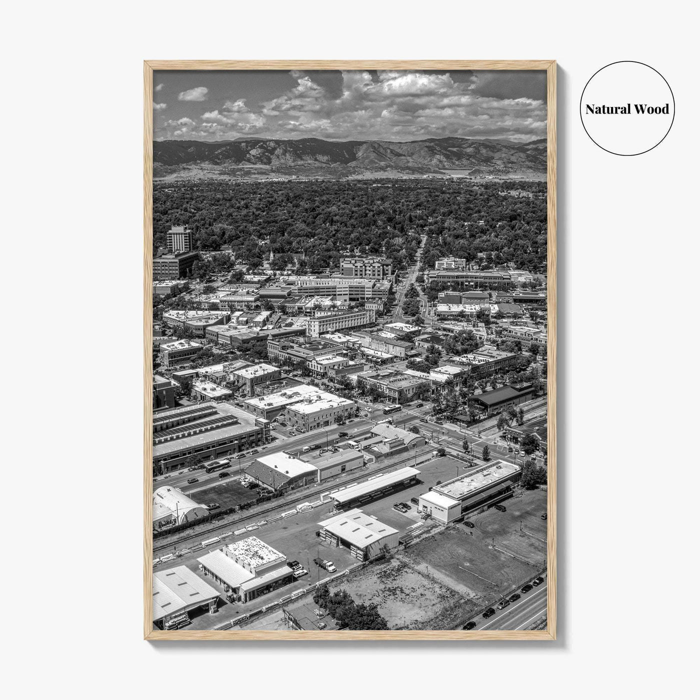 Fort Collins Black and White Fine Art Photo Print, Aerial View, Colorado Poster, USA
