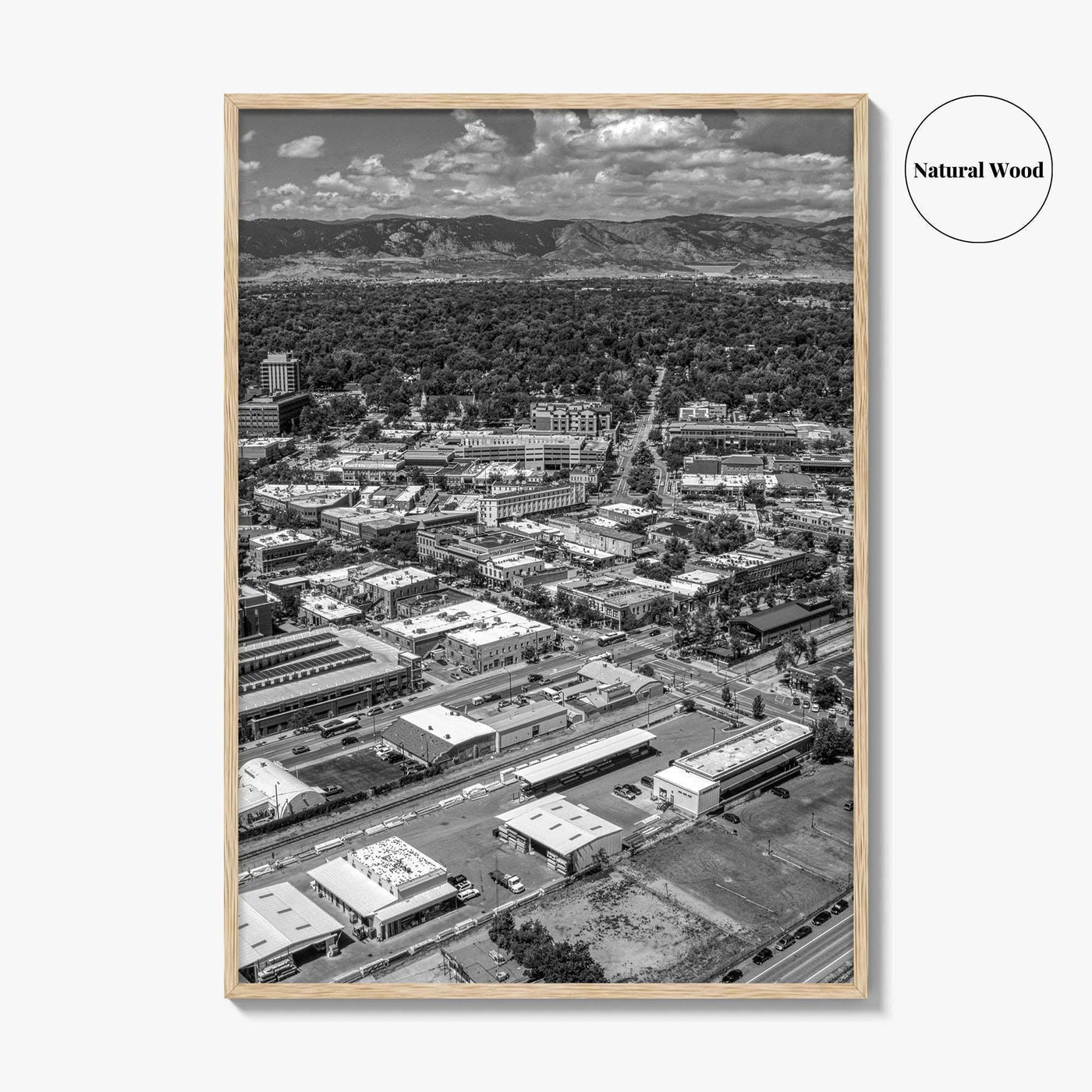Fort Collins Black and White Fine Art Photo Print, Aerial View, Colorado Poster, USA