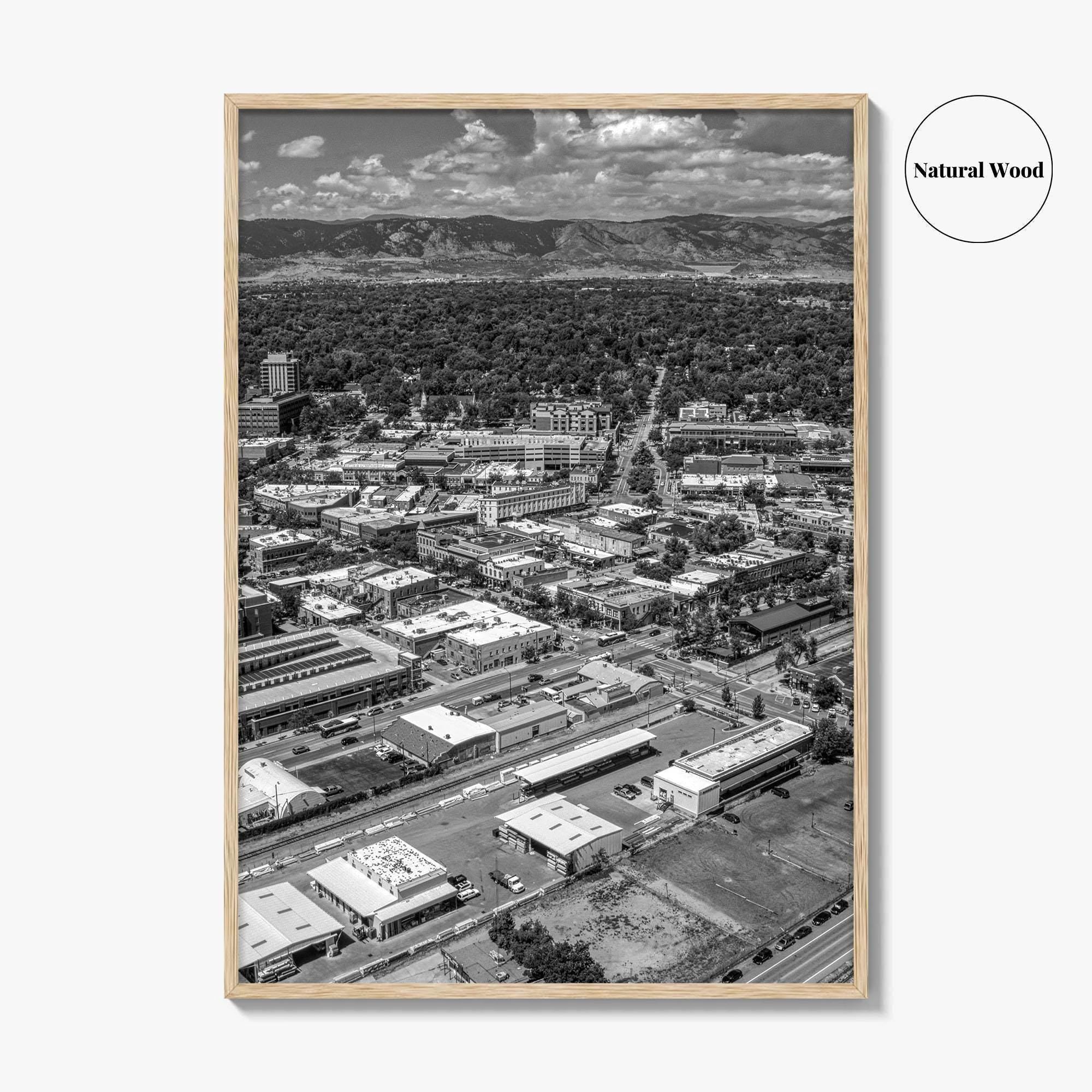 Fort Collins Black and White Fine Art Photo Print, Aerial View, Colorado Poster, USA
