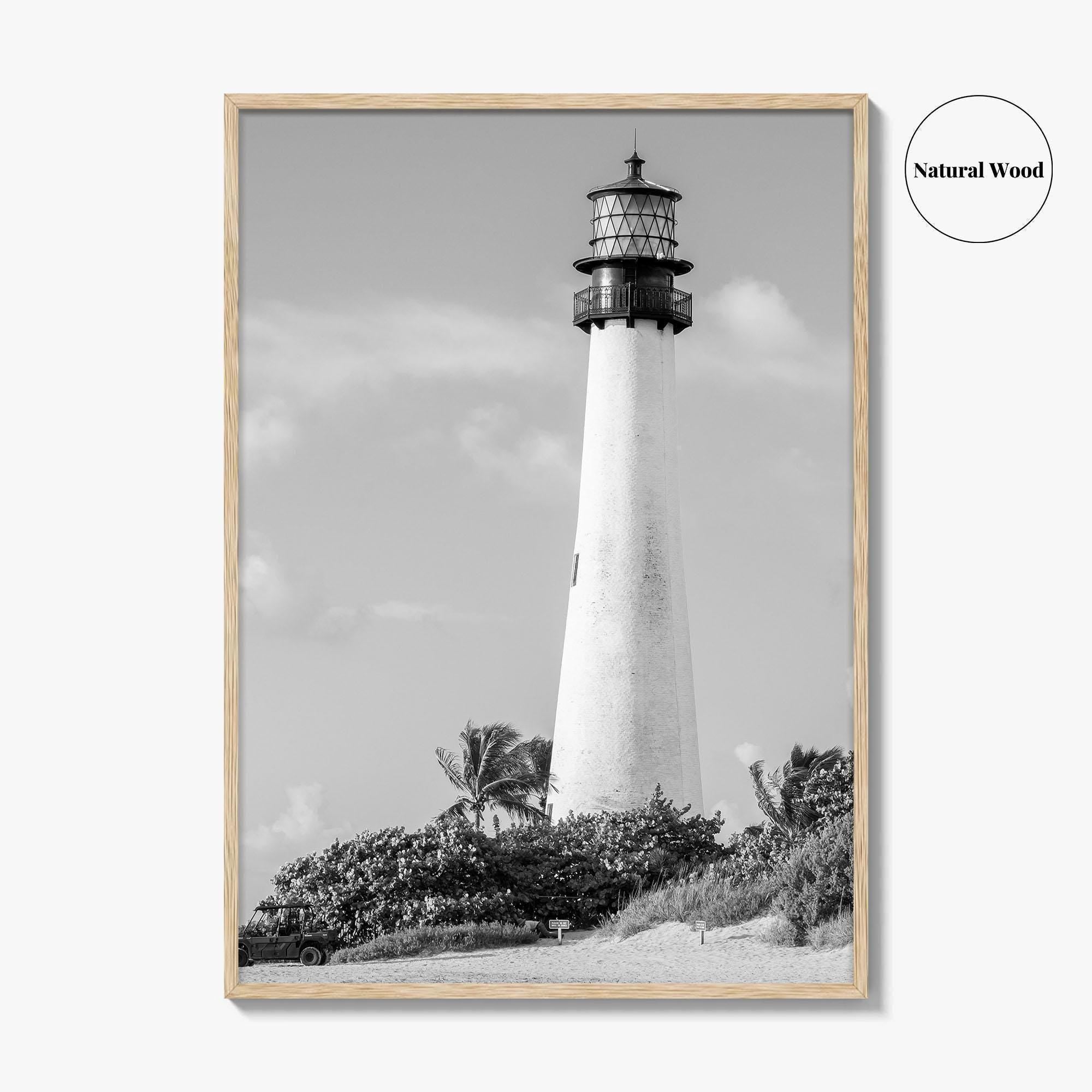 Cape Florida Lighthouse Black and White Fine Art Photo Print, Key Biscayne Miami Poster