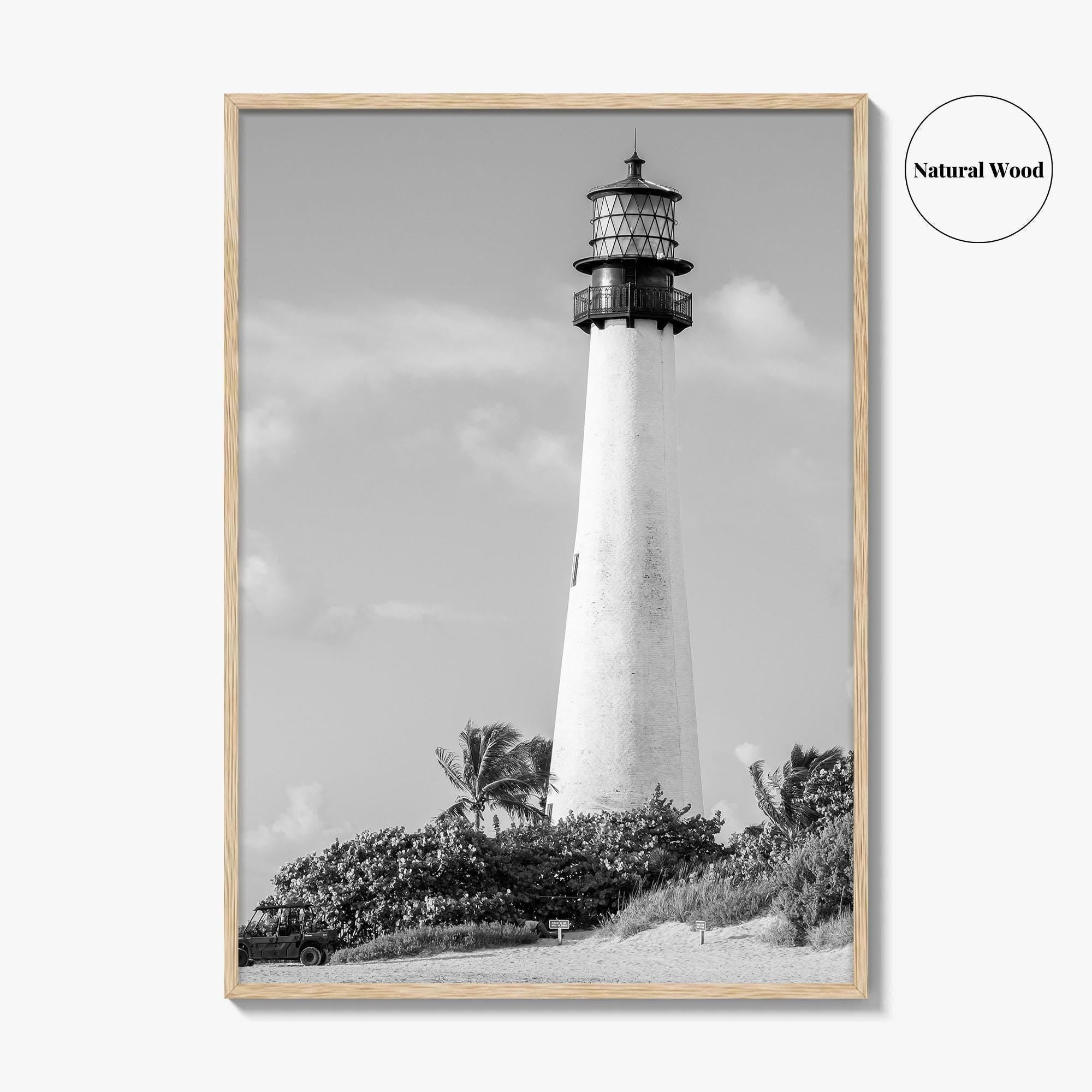 Cape Florida Lighthouse Black and White Fine Art Photo Print, Key Biscayne Miami Poster