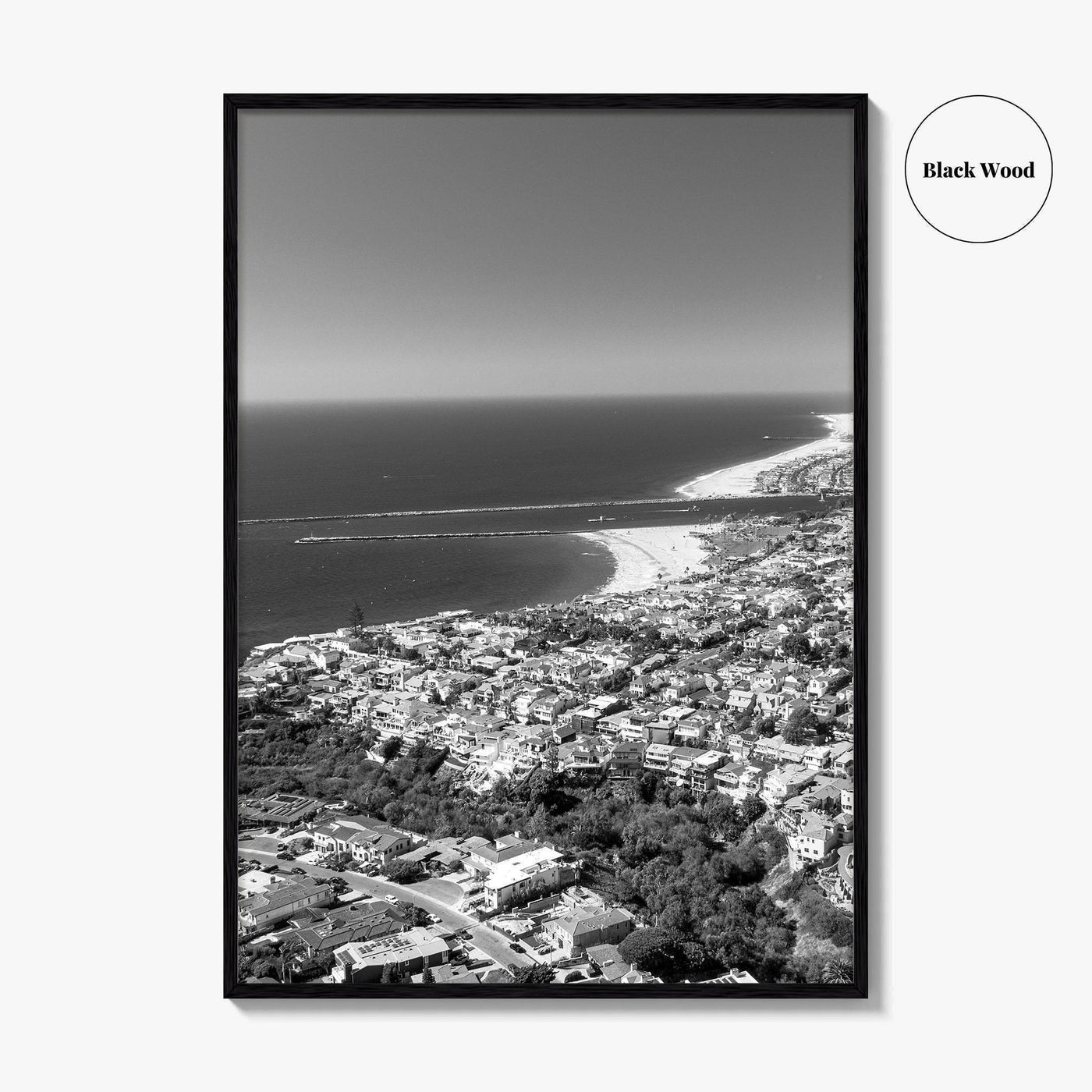 Corona Del Mar Black and White Fine Art Photo Print, Newport Beach California, Aerial