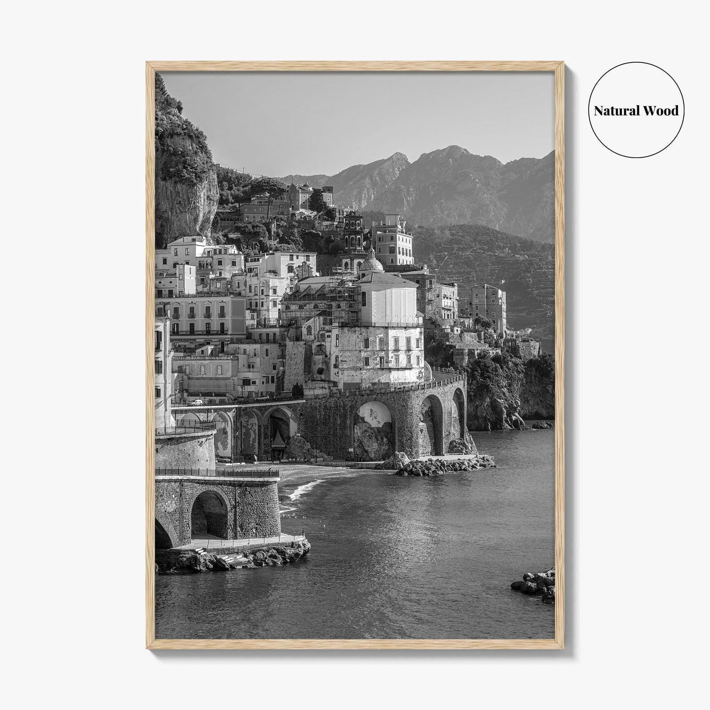 Amalfi Coast Black and White Fine Art Photo Print, Atrani, Naples Italy, Wall Poster
