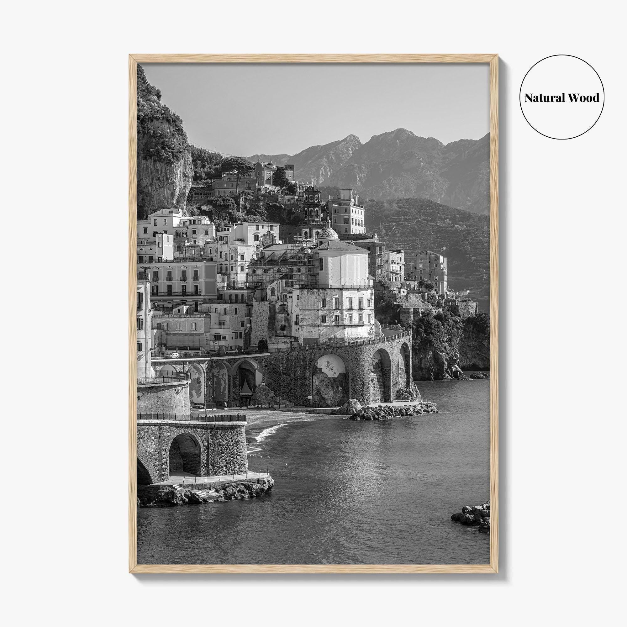 Amalfi Coast Black and White Fine Art Photo Print, Atrani, Naples Italy, Wall Poster