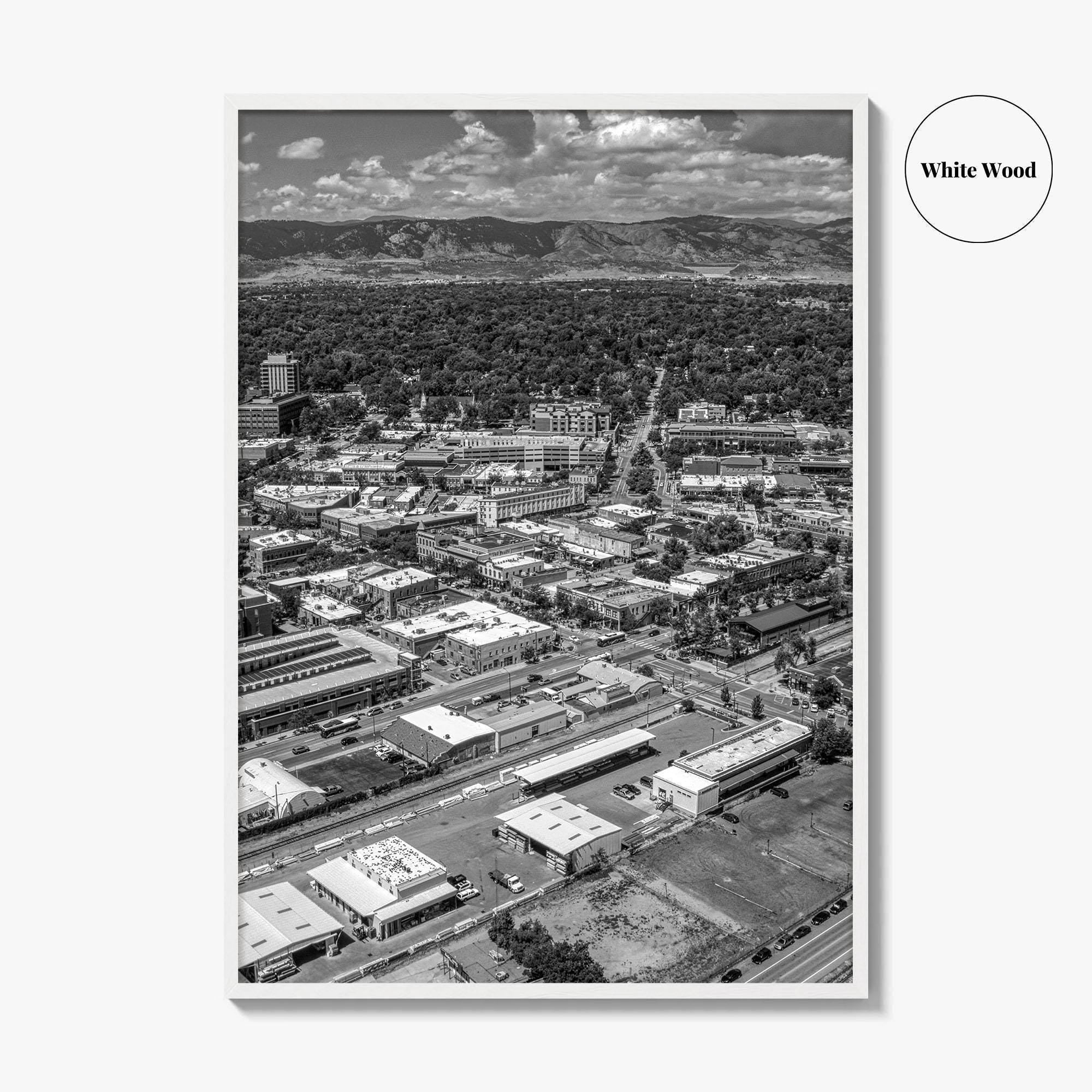 Fort Collins Black and White Fine Art Photo Print, Aerial View, Colorado Poster, USA