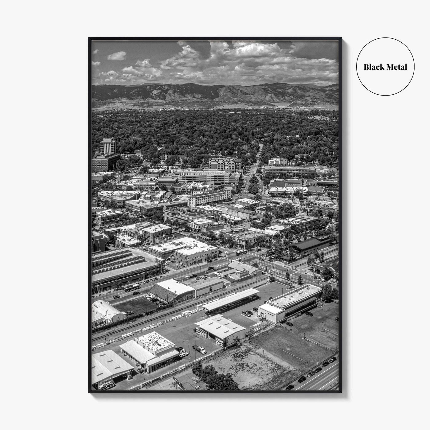 Fort Collins Black and White Fine Art Photo Print, Aerial View, Colorado Poster, USA