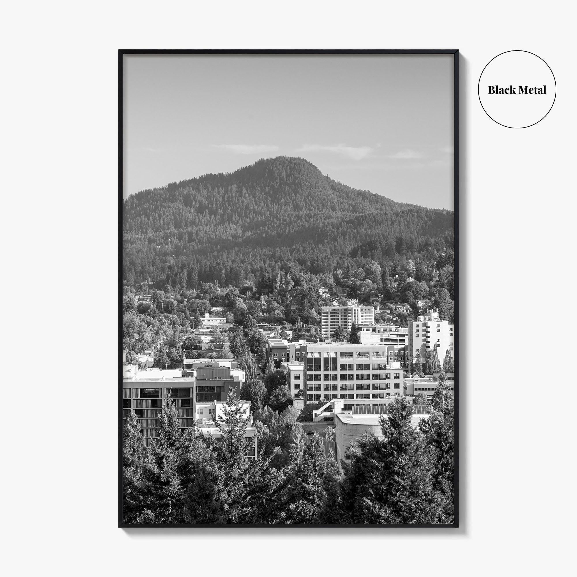 Eugene Skyline Black and White Fine Art Photo Print, Oregon Wall Poster, USA