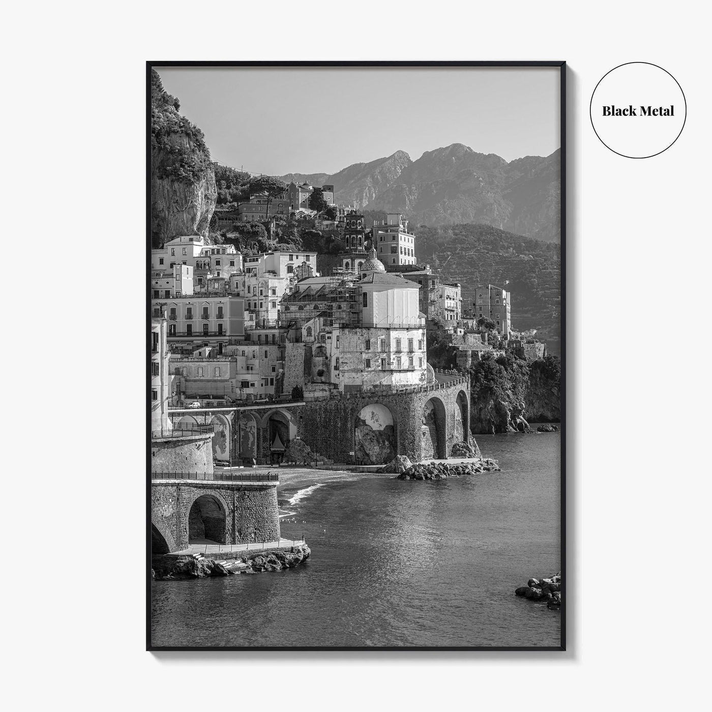 Amalfi Coast Black and White Fine Art Photo Print, Atrani, Naples Italy, Wall Poster