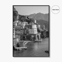 Amalfi Coast Black and White Fine Art Photo Print, Atrani, Naples Italy, Wall Poster