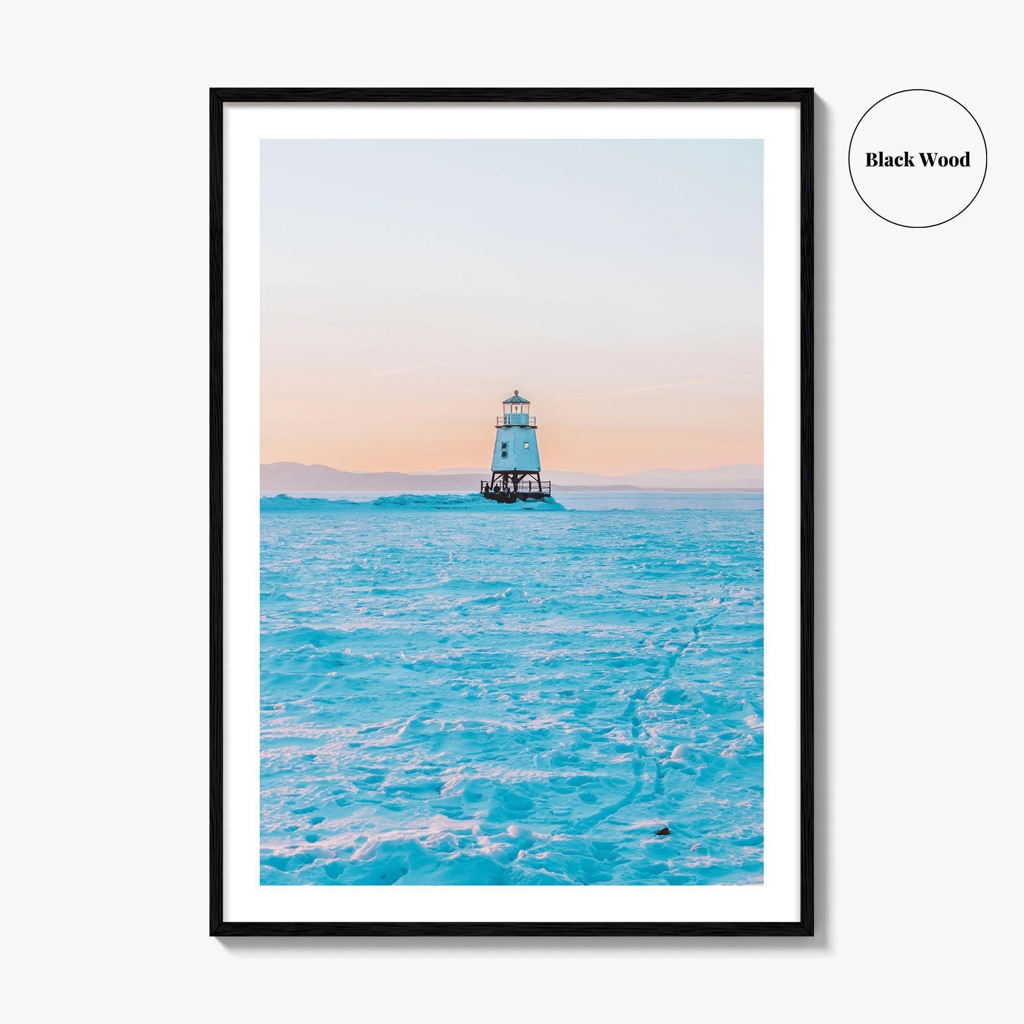 Burlington Vermont Fine Art Photo Print, Lake Champlain Breakwater, Winter, USA, Poster