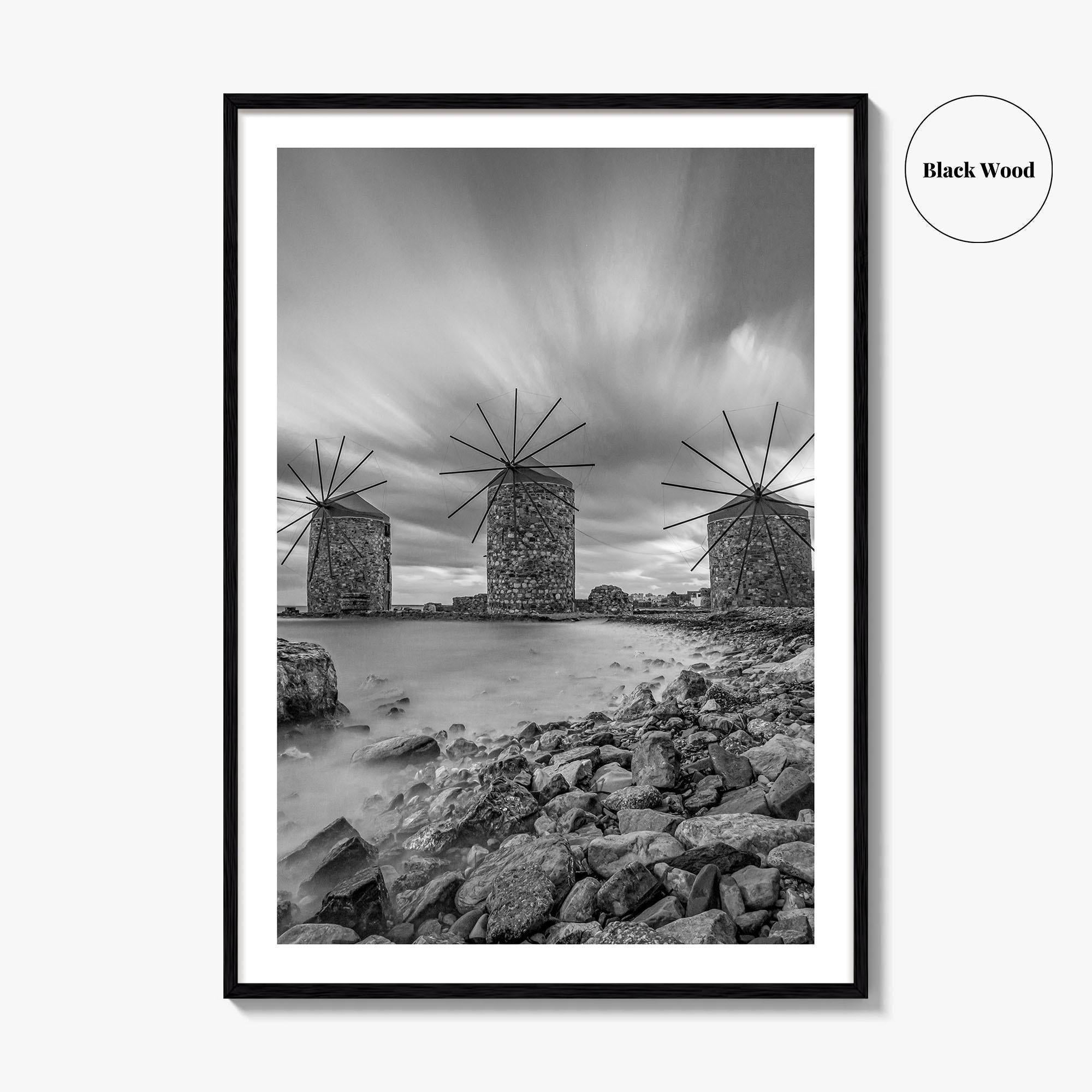 Chios Island Greece Black and White Fine Art Photo Print, Windmills, Greek Islands Poster