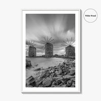 Chios Island Greece Black and White Fine Art Photo Print, Windmills, Greek Islands Poster