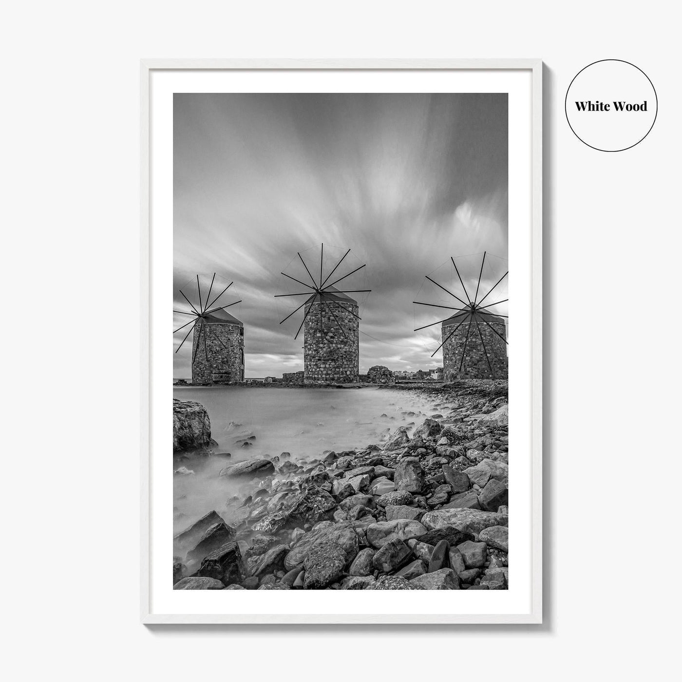 Chios Island Greece Black and White Fine Art Photo Print, Windmills, Greek Islands Poster