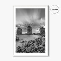 Chios Island Greece Black and White Fine Art Photo Print, Windmills, Greek Islands Poster