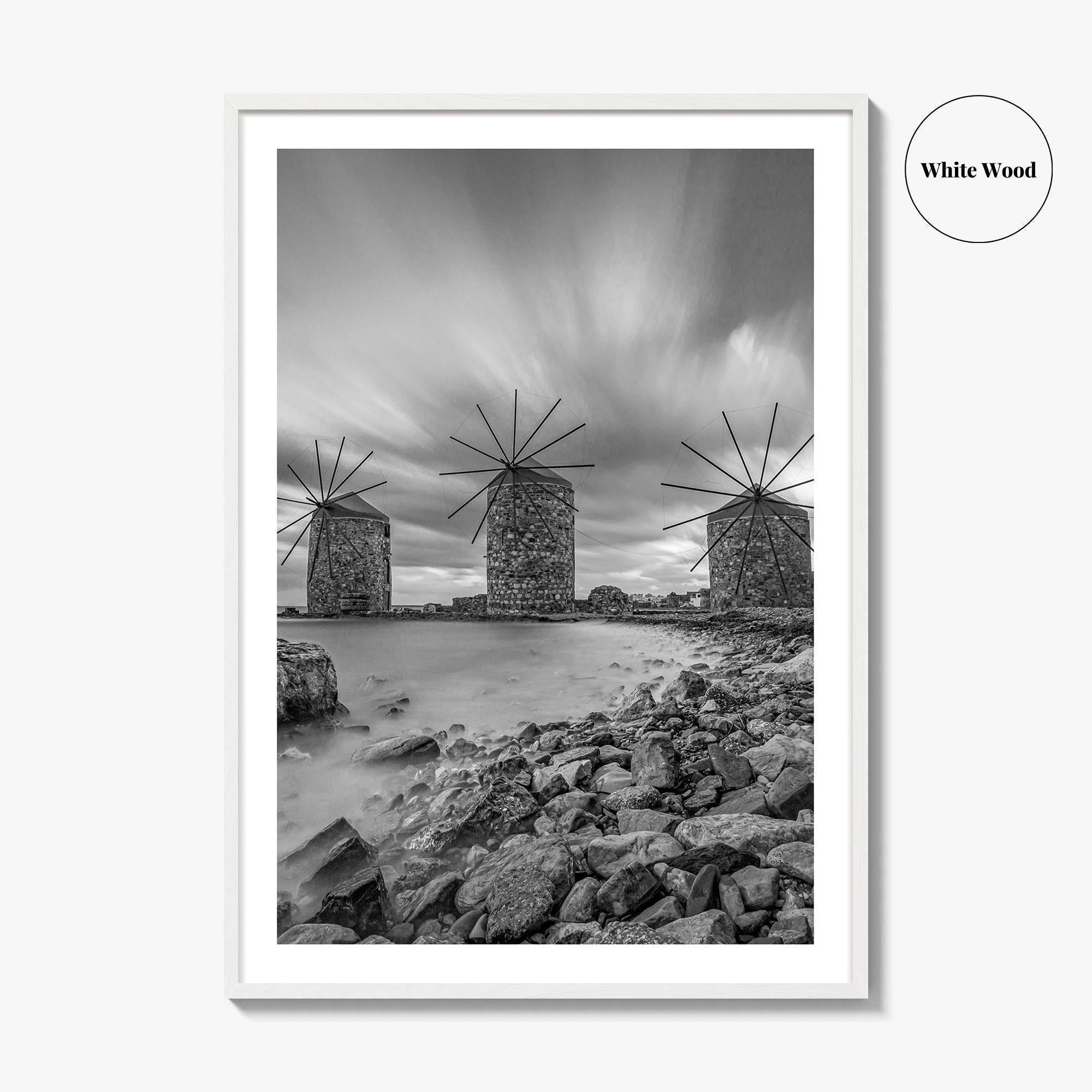 Chios Island Greece Black and White Fine Art Photo Print, Windmills, Greek Islands Poster